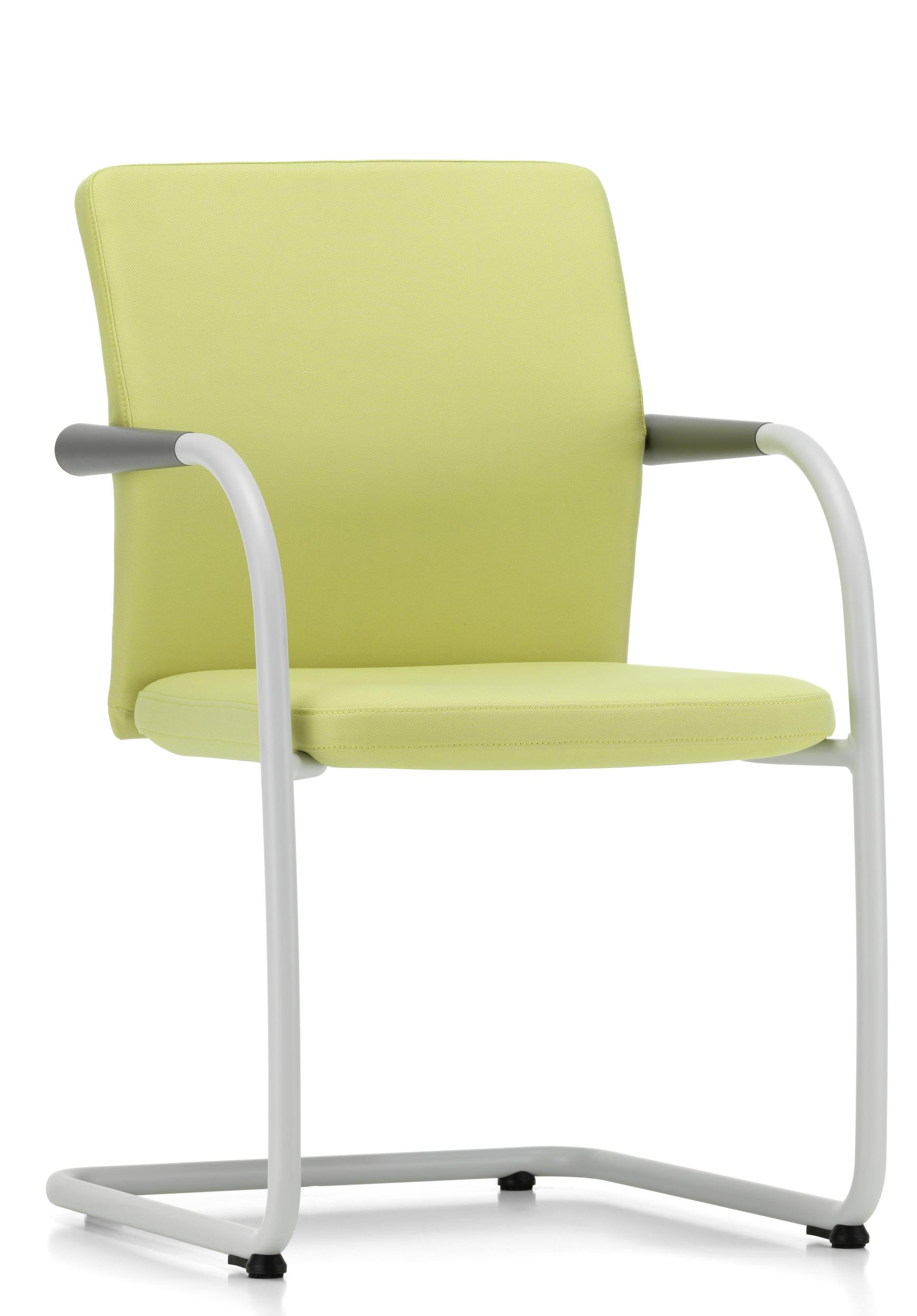 ID Visitor Freischwinger von Vitra, Bürostuhl in Grün mit weißem Gestell. Besucherstuhl für Konferenzräume.