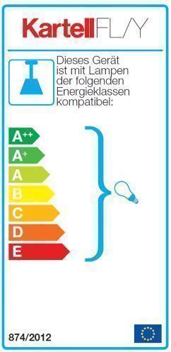 Energieeffizienzlabel für Kartell Fly Pendelleuchte, kompatible Lampenklassen von A++ bis E.
