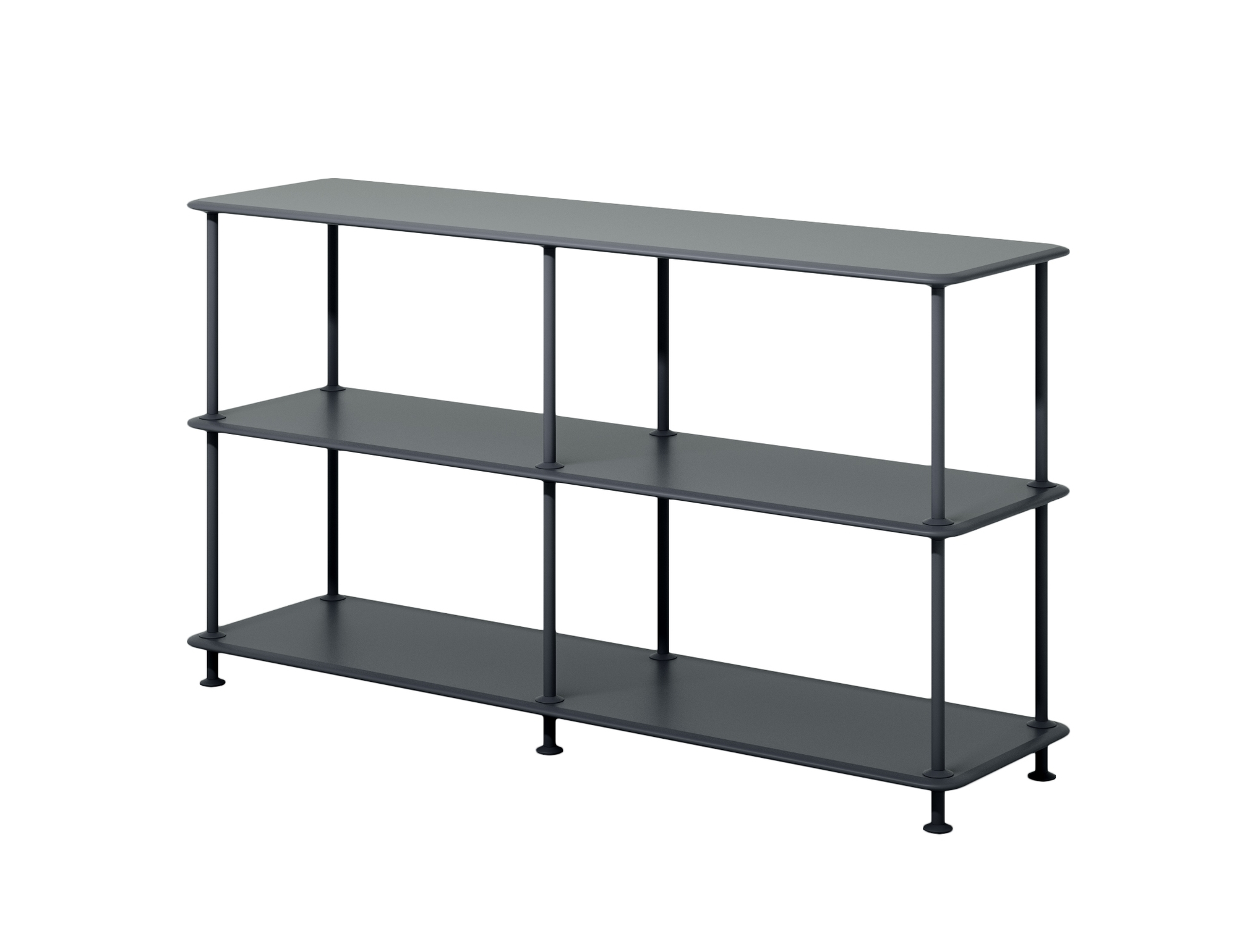 Schwarzes Montana Free Regal mit drei Ebenen, modernes Design für Wohnzimmer und Büro.