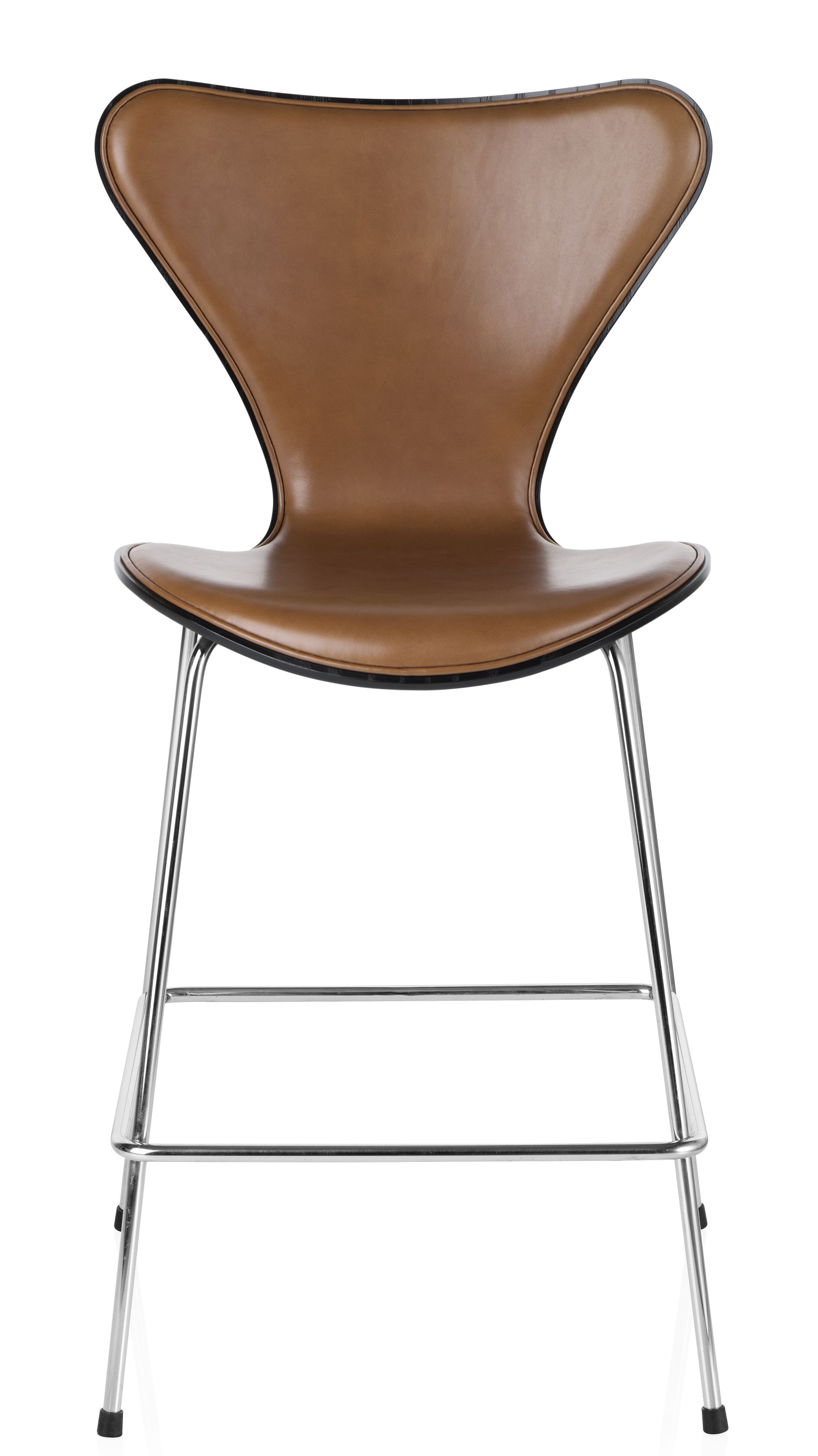 Brauner Siebener Counterstuhl von Fritz Hansen mit verchromtem Gestell, moderner Barhocker für Küche und Esszimmer.
