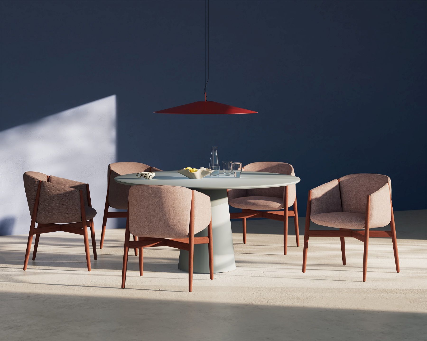 Kagu Stuhl mit Armlehnen Holzgestell Cor