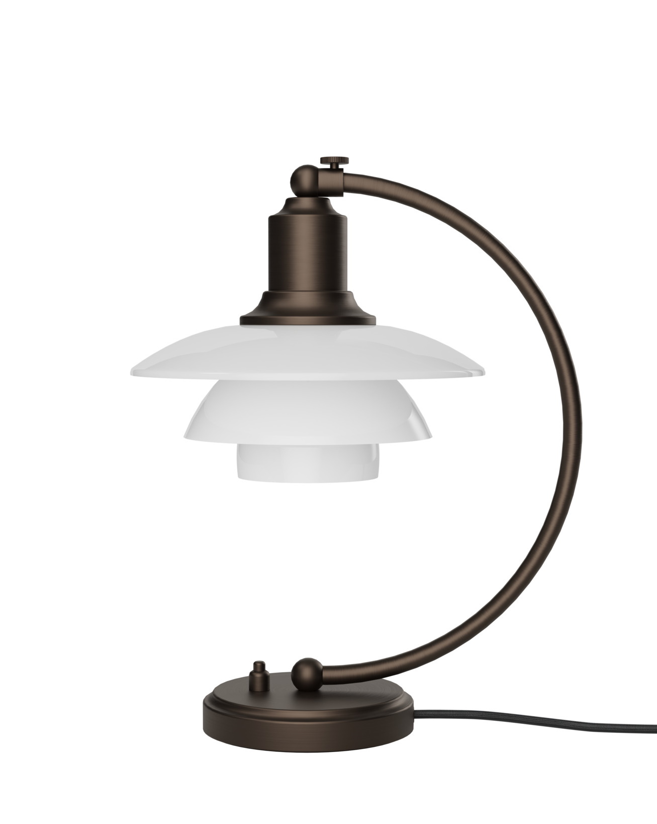 PH 2/2 Luna Tischleuchte von Louis Poulsen in Messing mit Opalglas Schirmen.