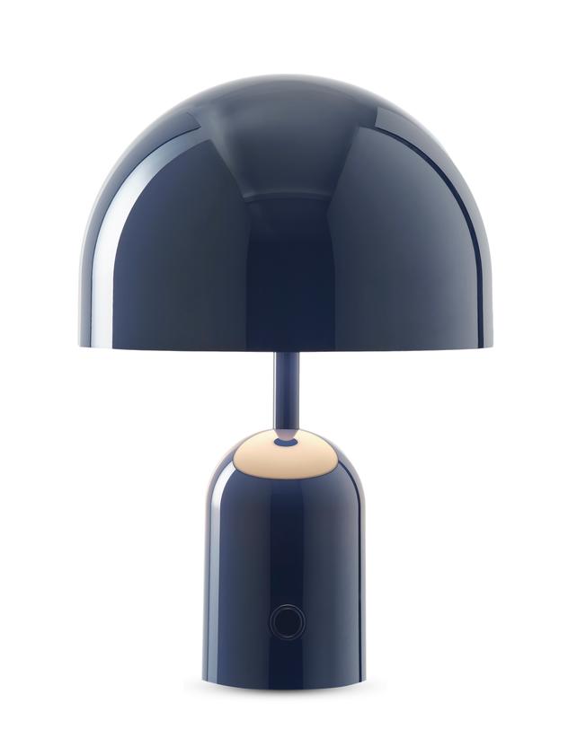 Blaue Bell Portable LED Tischleuchte von Tom Dixon, moderne Akkuleuchte für den Innenbereich.