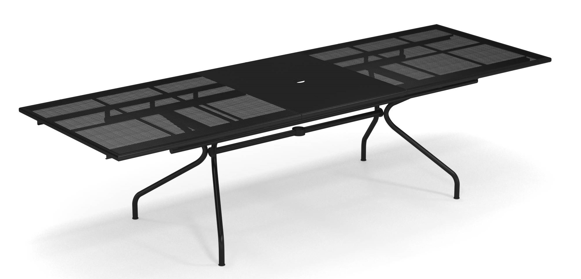 Schwarzer Athena Gartentisch von Emu, ausziehbar mit Loch für Sonnenschirm, Outdoor Möbel.