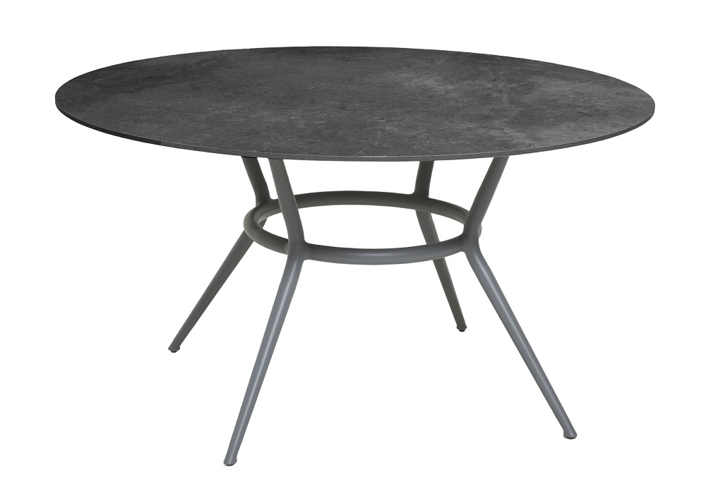 Joy Outdoor Esstisch rund Gestell hellgrau / Tischplatte Fossil Keramik schwarz Cane-Line