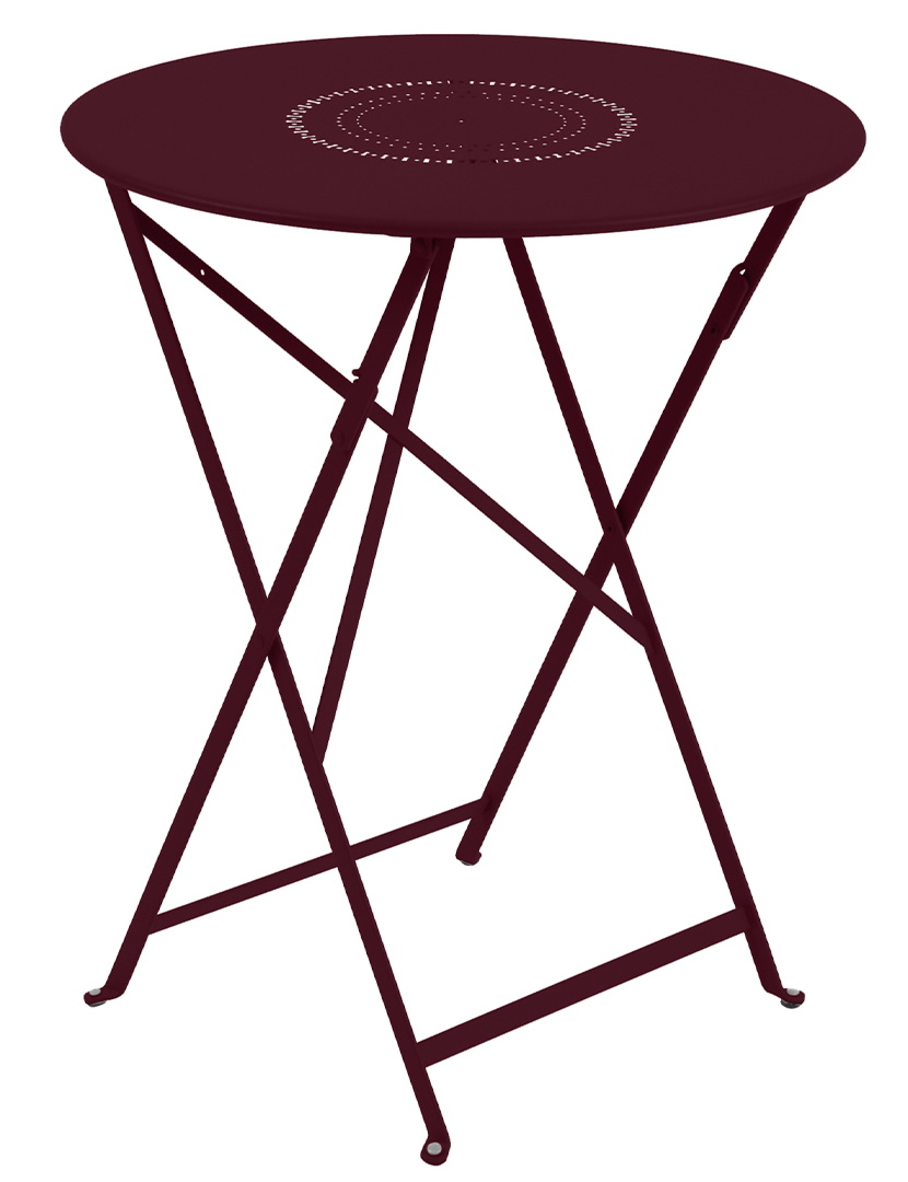 Floréal Tisch von Fermob, runder Gartentisch aus Metall in Aubergine, klappbar und wetterfest.