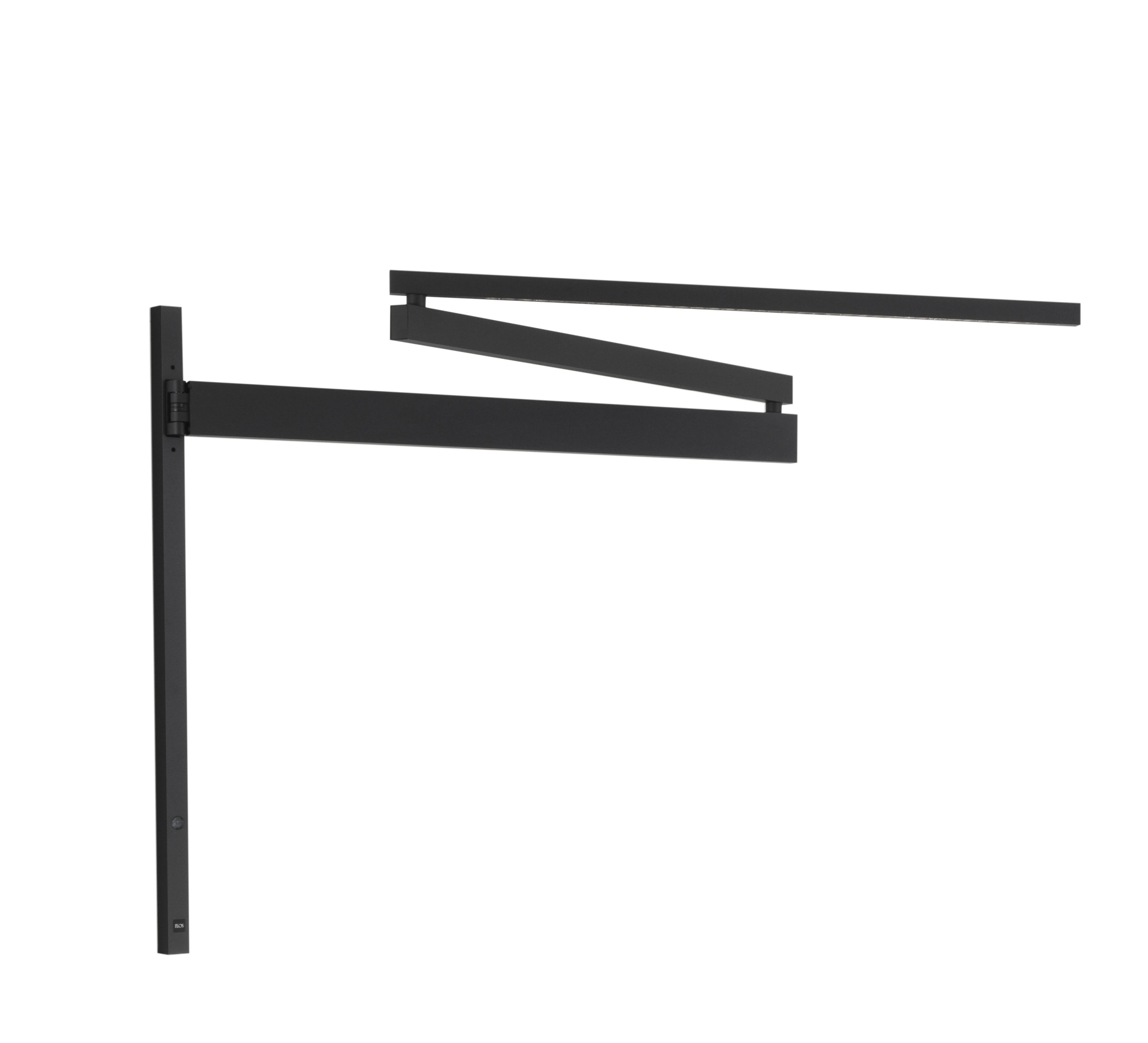 Schwarze Flos Wandleuchte mit schwenkbarem Arm, modernes Design für Innenräume.