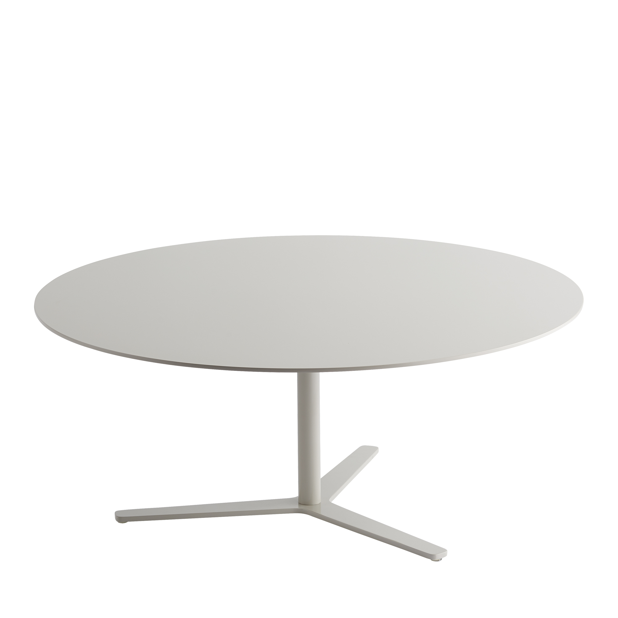 Tre90 Couchtisch in Seidengrau: Runder, moderner Wohnzimmertisch mit zentralem Fuß und minimalistischem Design.