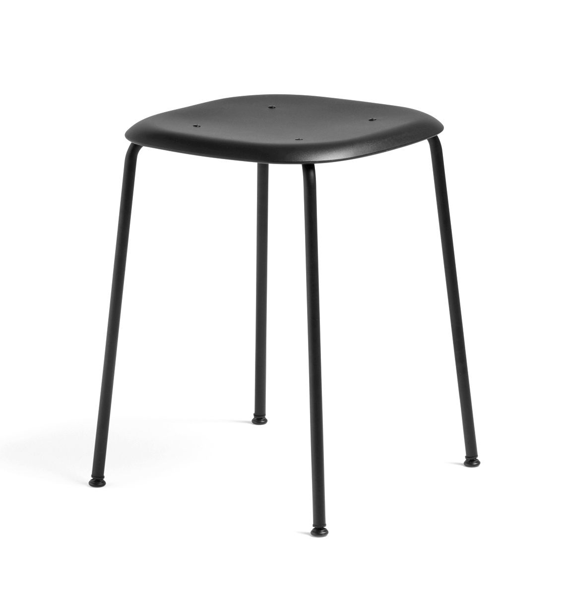 Schwarzer Soft Edge Hocker von Hay mit minimalistischem Design und Stahlbeinen, ideal für Küche und Bar.