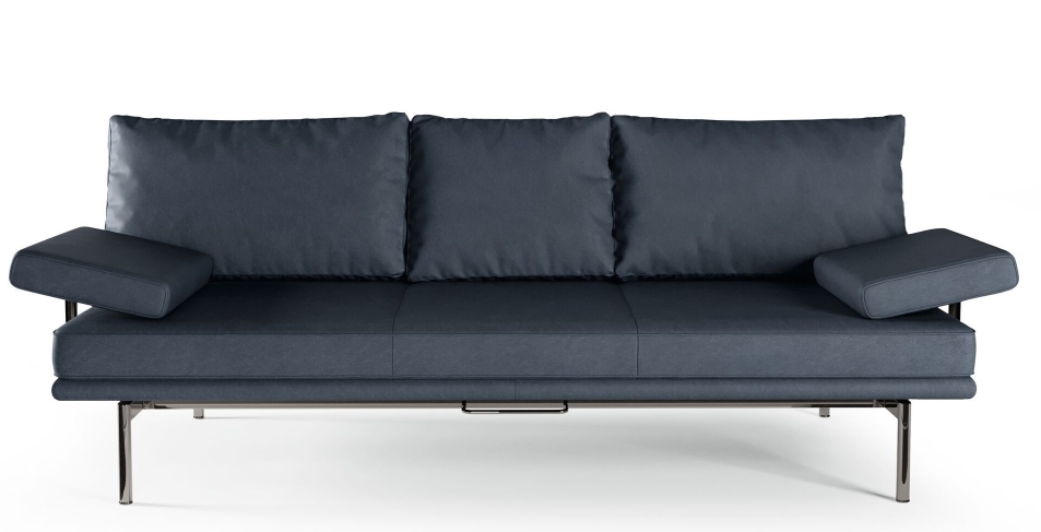 Blaues LIVING PLATFORM Sofa von Walter Knoll mit Funktionsarmlehnen und Chromgestell. Modernes Design Sofa.