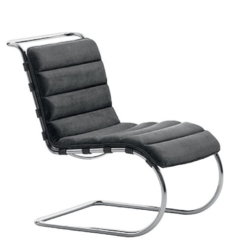 MR Sessel im Bauhaus Stil von Knoll International mit grauem Leder und Chromgestell.