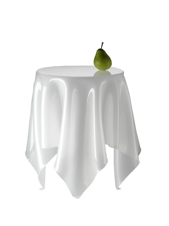 Essey Illusion Beistelltisch in Eisweiß mit Birne, moderner Design Tisch für Wohnzimmer.