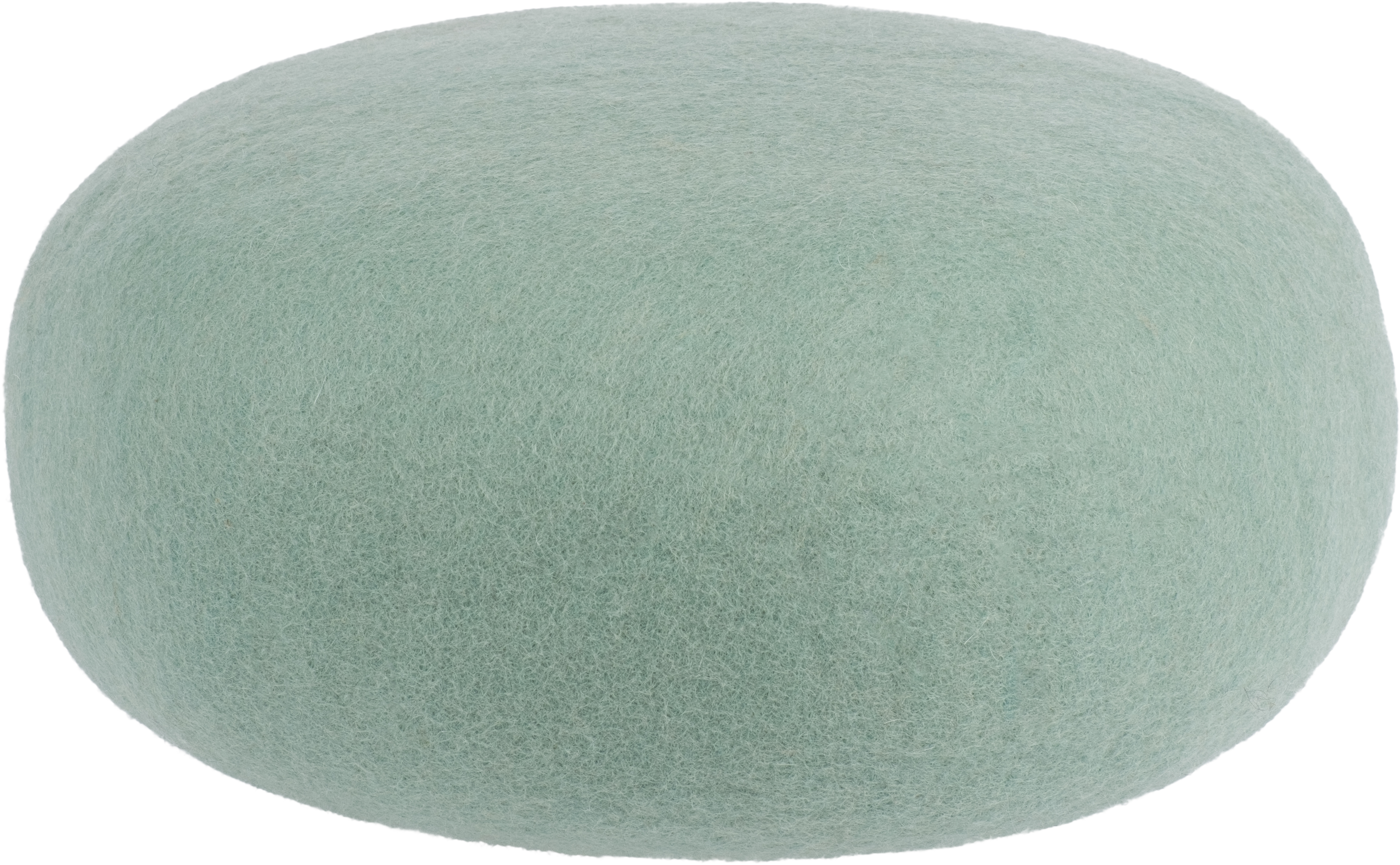 Nahaufnahme: Mintgrüner Filz Pouf Hocker von myfelt, bequeme Sitzgelegenheit und stilvolles Wohnaccessoire.