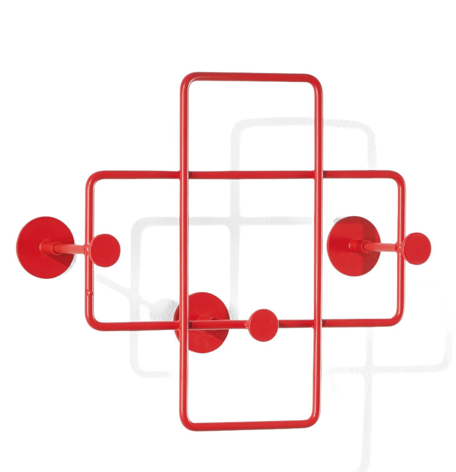 Blutorangefarbene Bazar Wandgarderobe von Richard Lampert, kleine Design Garderobe aus Metall mit Haken.