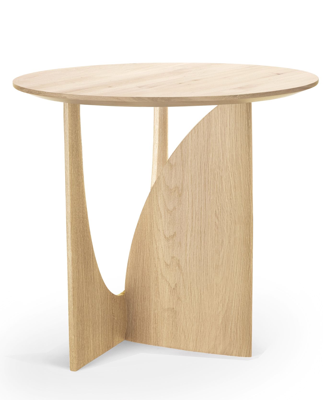 Geometric Beistelltisch aus Eiche von Ethnicraft mit runder Tischplatte und einzigartigem, modernem Design.