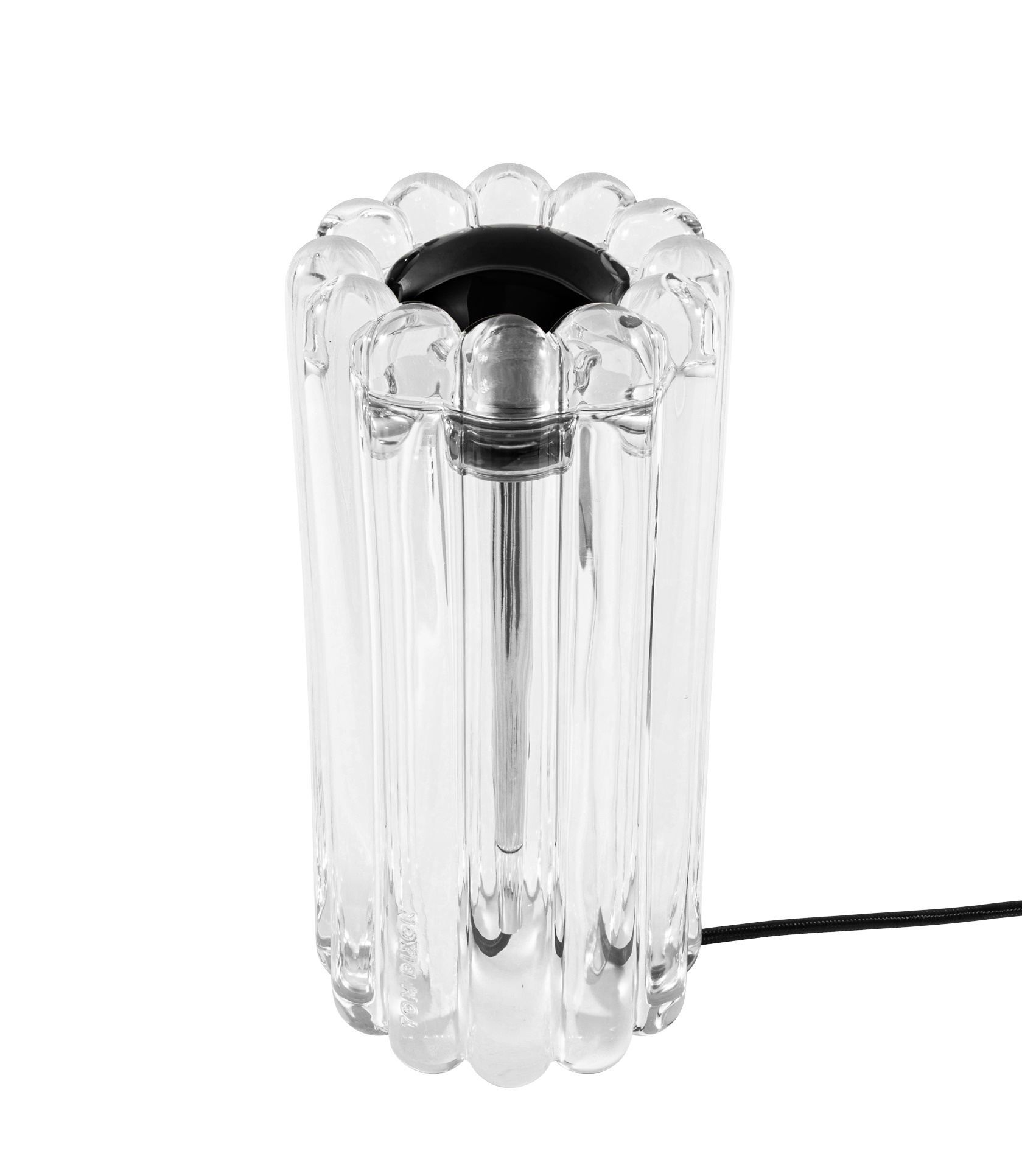 Klare Tom Dixon Tischleuchte "Press" aus dickem Glas, modernes Design, Innenbeleuchtung.