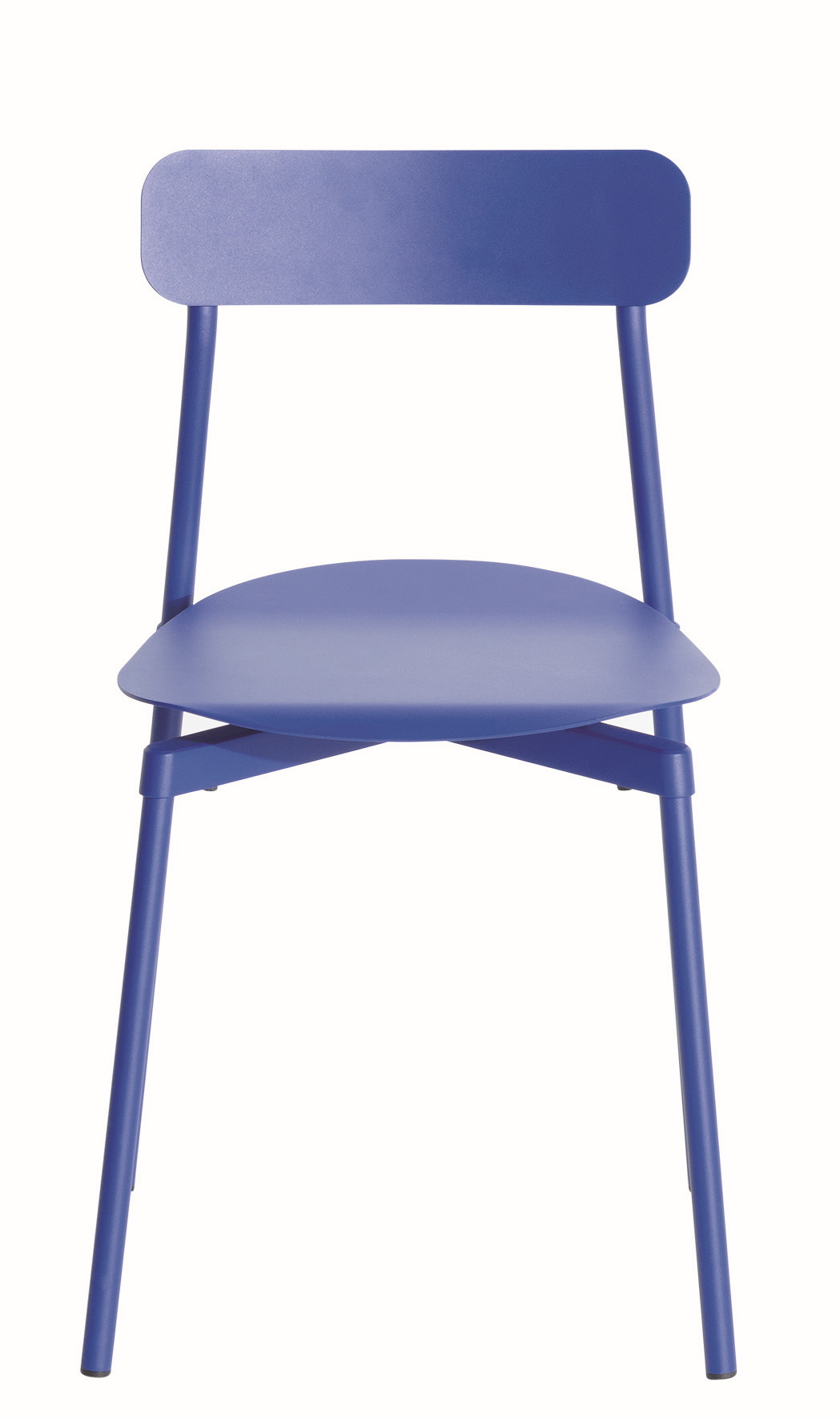 Blauer Fromme Chair Stuhl von Petite Friture, minimalistisches Design für Esszimmer und Wohnbereich.