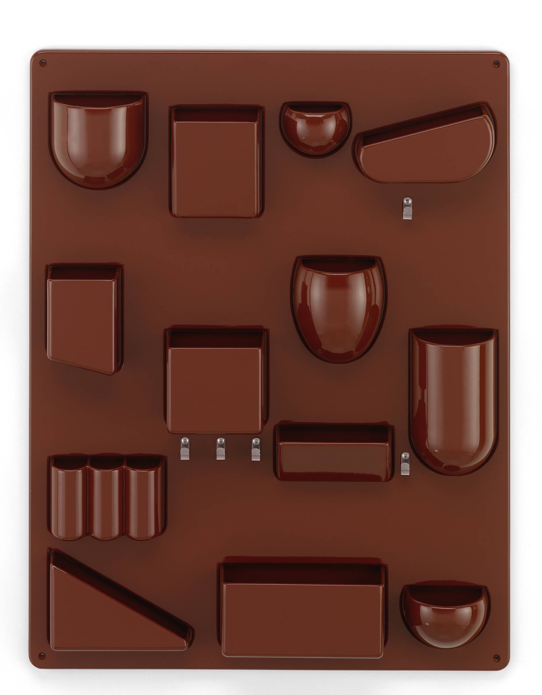 Braunes Uten.Silo RE II Ordnungssystem von Vitra mit verschiedenen Fächern und Haken zur Wandmontage für Büro oder Zuhause.