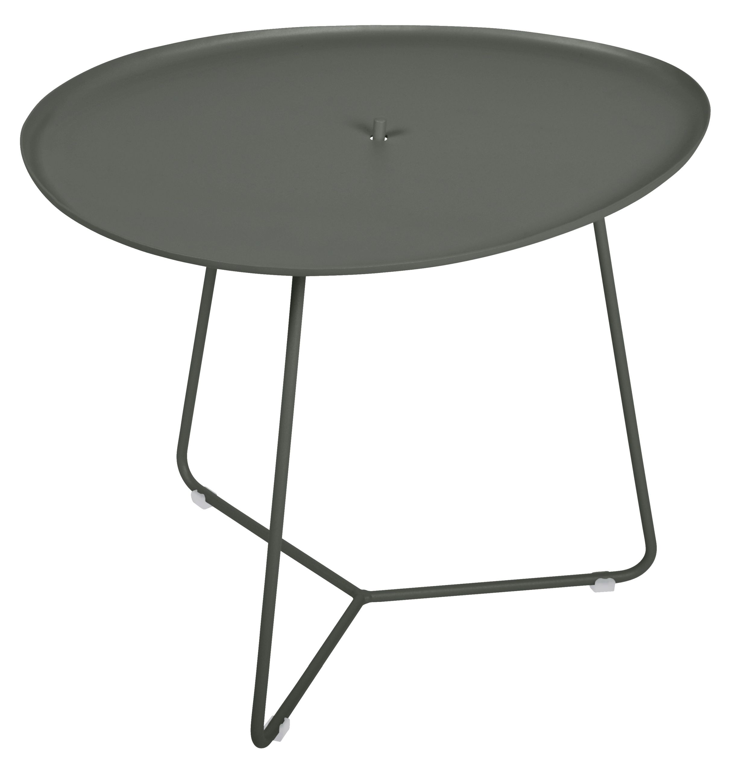 Cocotte Tisch von Fermob in Rosmarin: Kleiner, runder Outdoor-Tisch aus Metall mit filigranem Gestell.