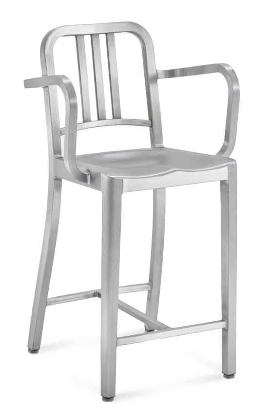 Navy Counterstool Barhocker Emeco mit Armlehne gebürstet