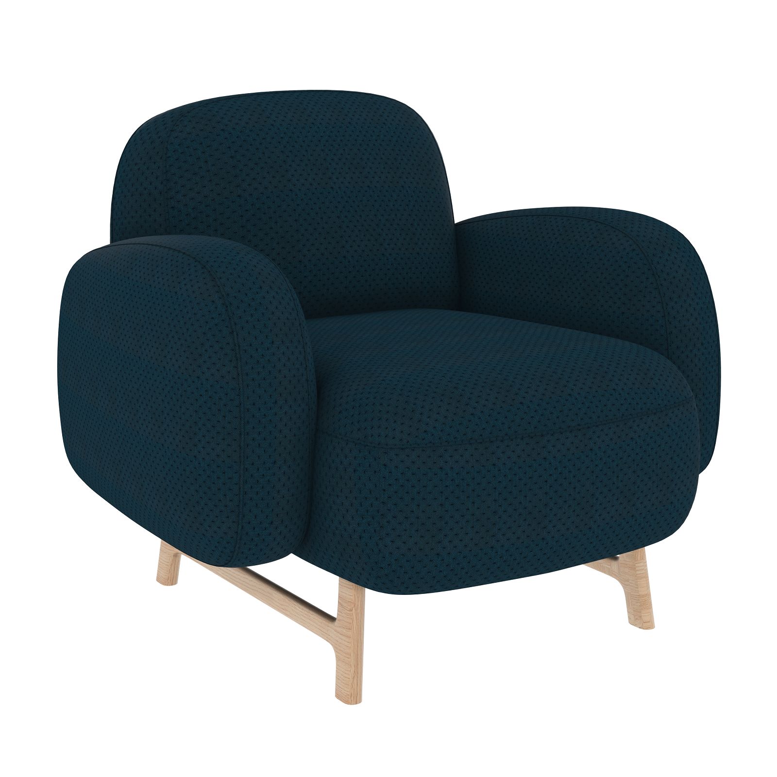 Blauer Sessel Auguste Armchair von Hartô mit Holzbeinen, moderner Polstersessel für Wohnzimmer.