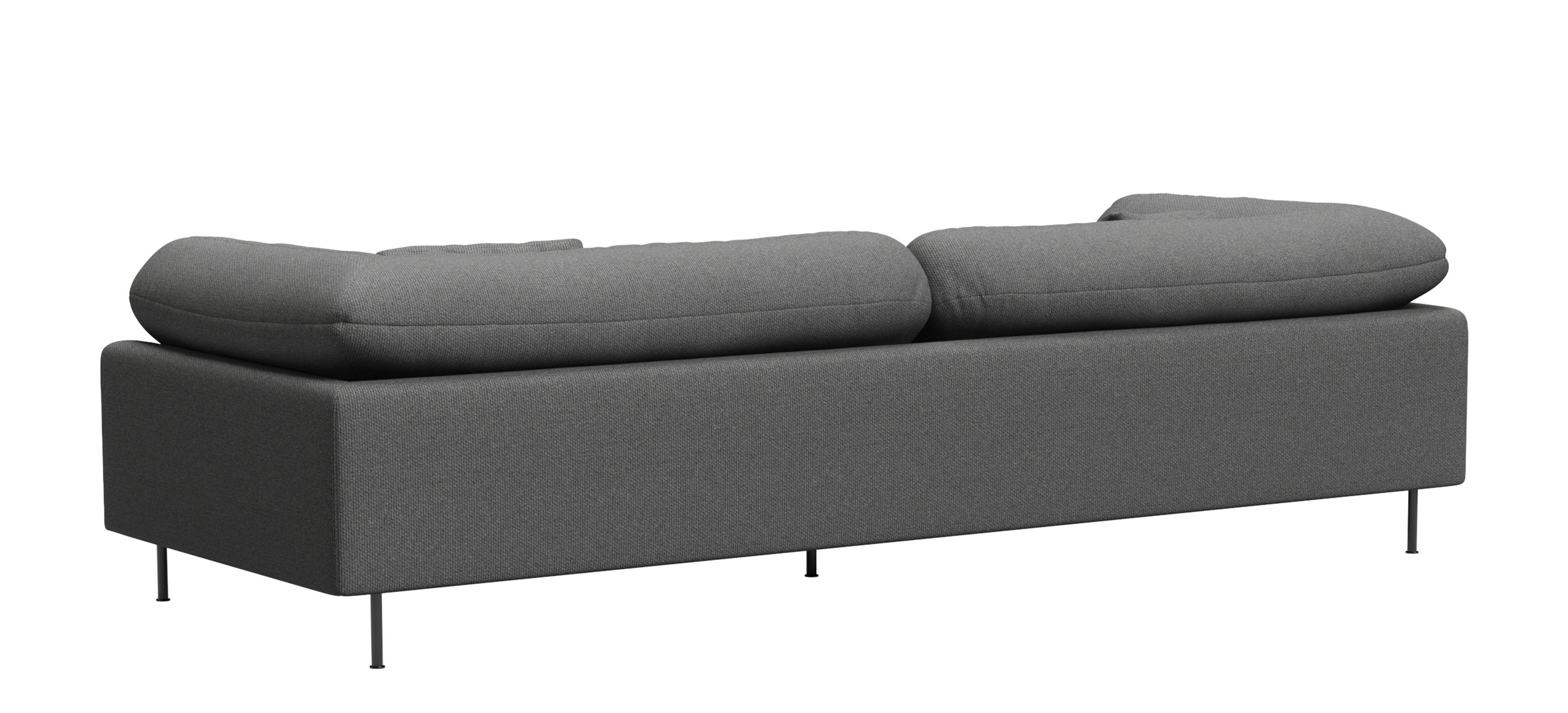Rückansicht des grauen Collar Sofas von Woud, ein moderner 3-Sitzer mit minimalistischem Design.