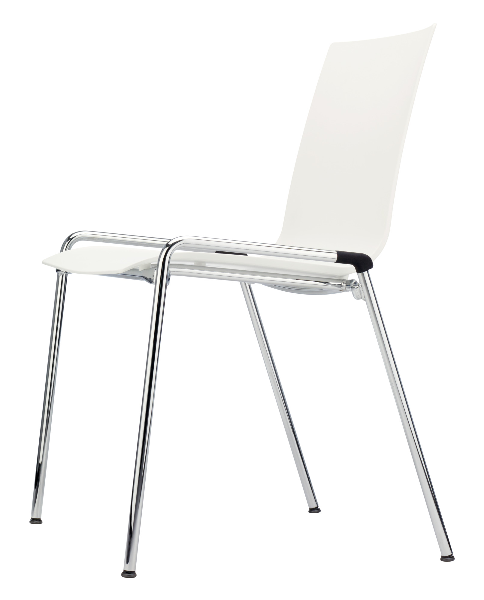 Weißer Thonet Stuhl S 260 ohne Armlehne mit verchromtem Stahlrohrgestell, moderner Designstuhl für Büro und Wohnbereich.