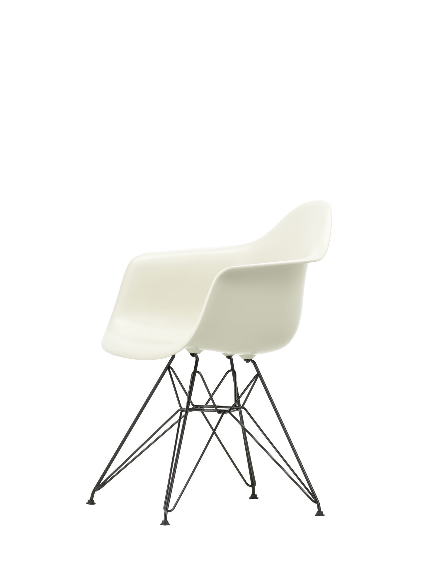 Vitra Eames Plastic Armchair DAR Stuhl in Forest mit schwarzem Eiffelturm-Gestell.