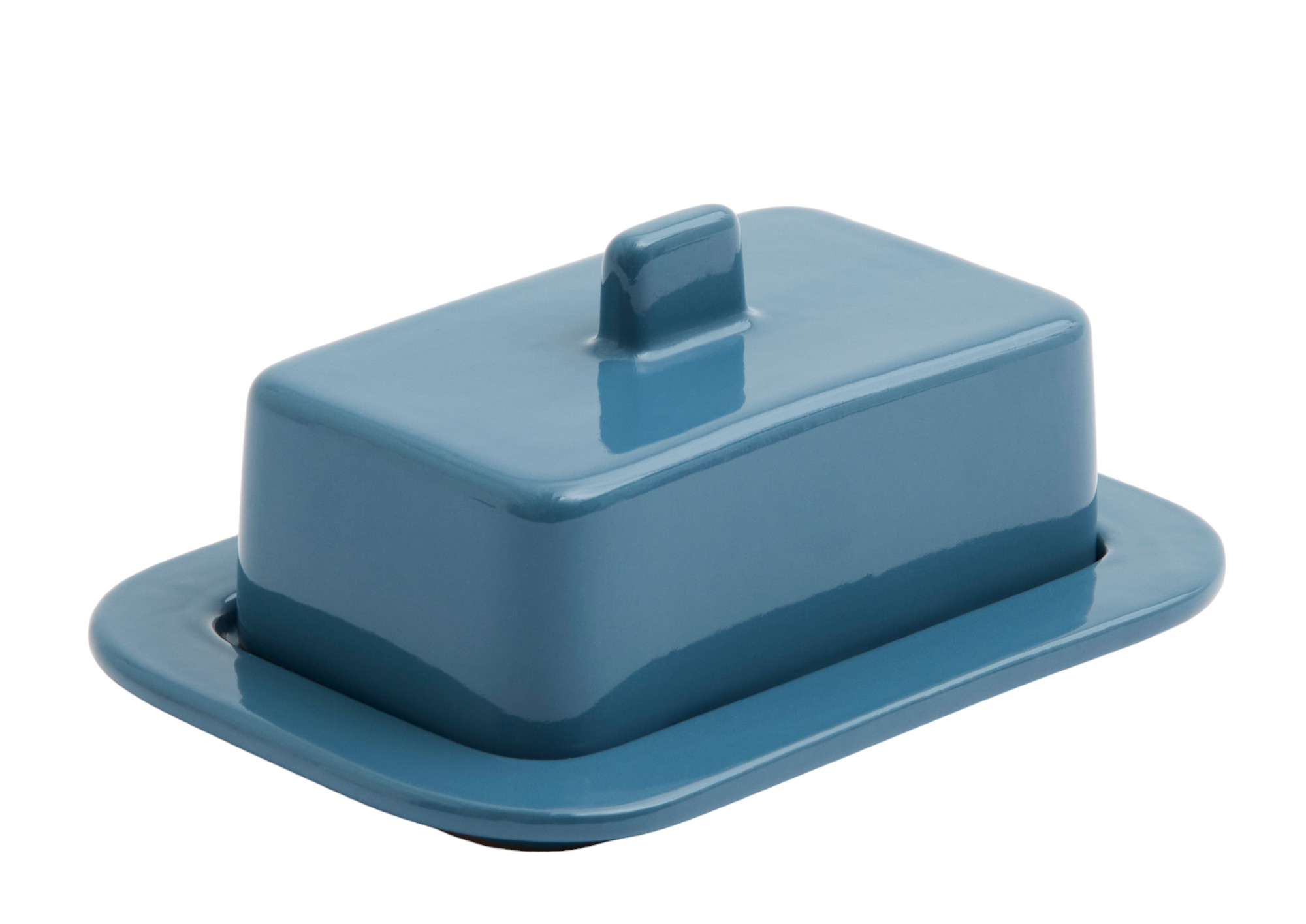 Dunkelblaue Hay Butterdose "Barro Butter Dish" aus Keramik mit Deckel und Untersetzer.