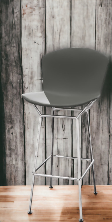 Grauer Bertoia Barhocker mit Chromgestell von Knoll International für Thekenhöhe, moderner Barstuhl.