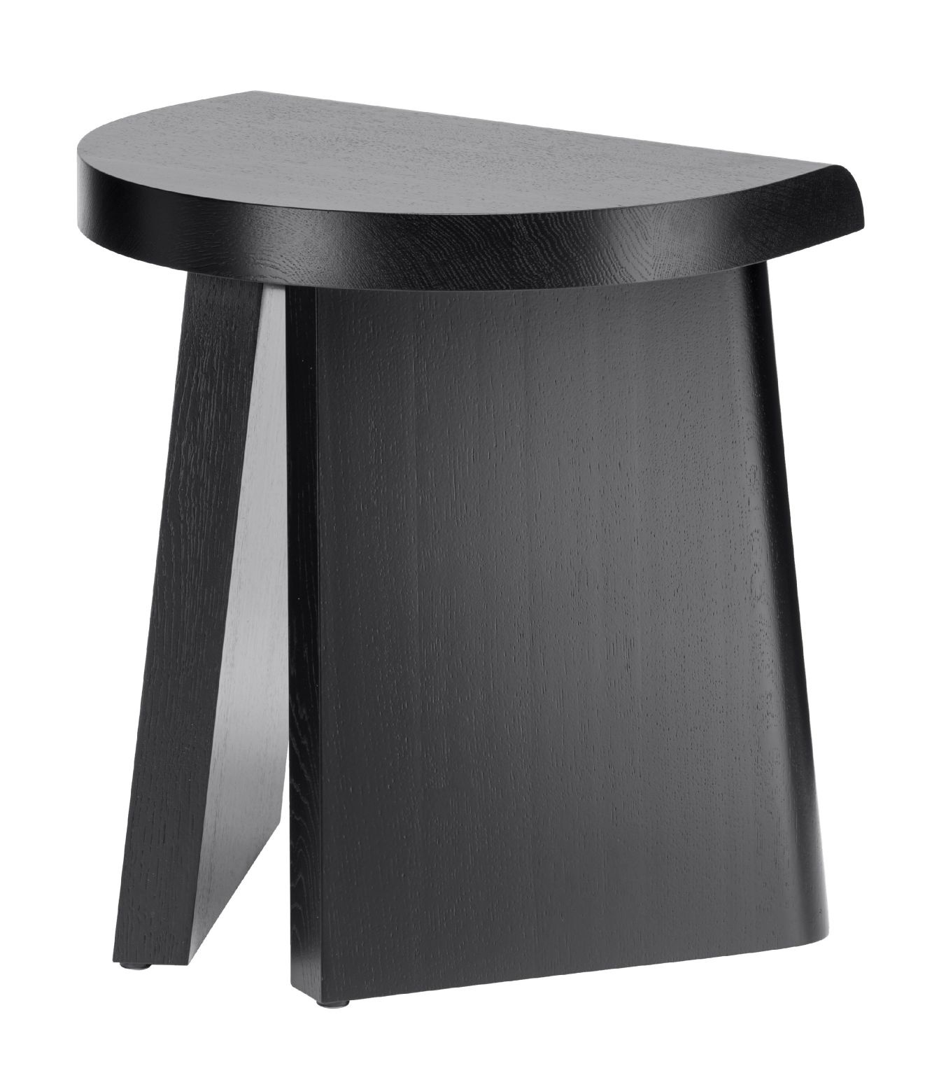 Schwarzer Hocker "Favius" mit halbrunder Sitzfläche, gebeizt, aus Holz, modernes Design.