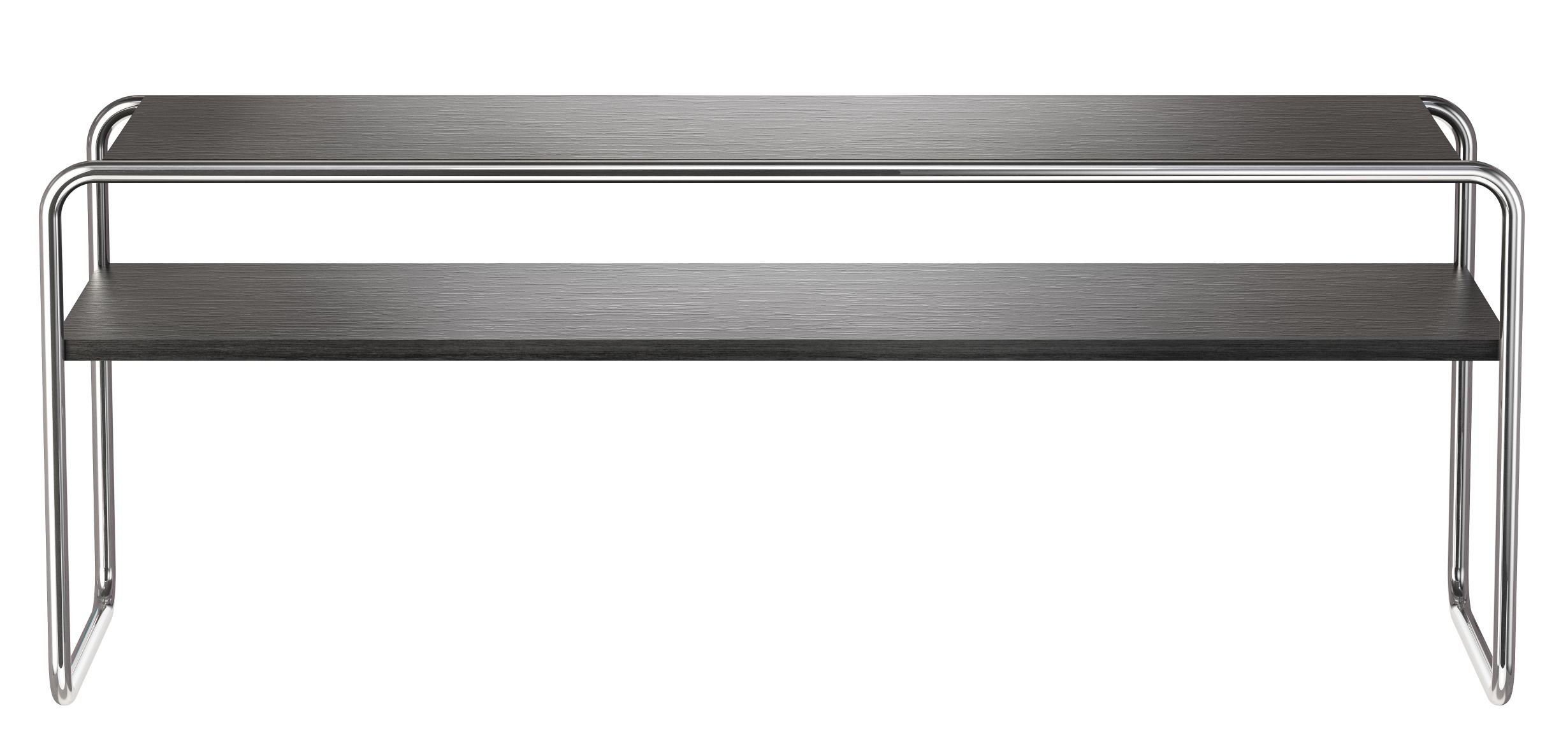 B 10/1 Thonet Beistelltisch aus Stahlrohr mit zwei Ablageflächen in Holzoptik. Klassisches Design.