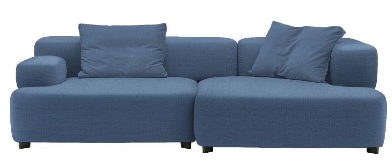 Blaues Alphabet Sofa von Fritz Hansen, 3-Sitzer mit Armlehne rechts und Kissen.