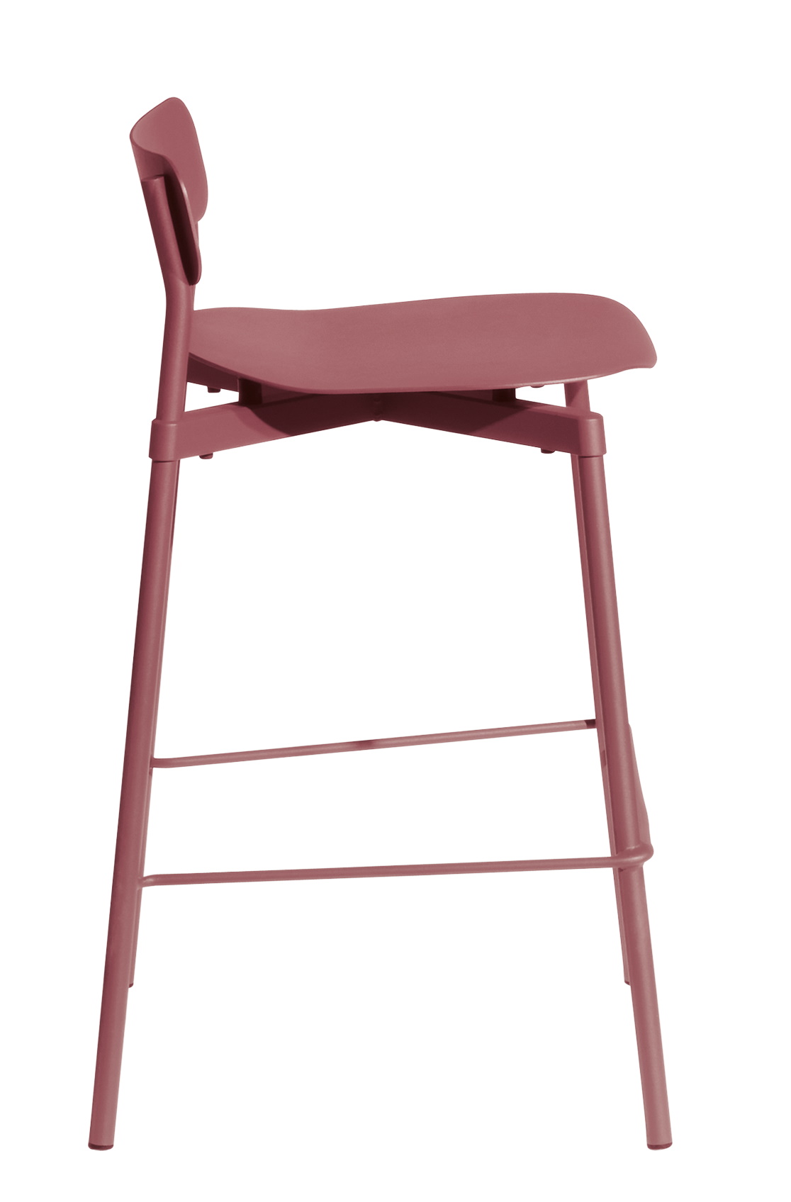Braunroter Fromme Barstool Barhocker von Petite Friture, H 65 cm, Seitenansicht auf weißem Hintergrund.