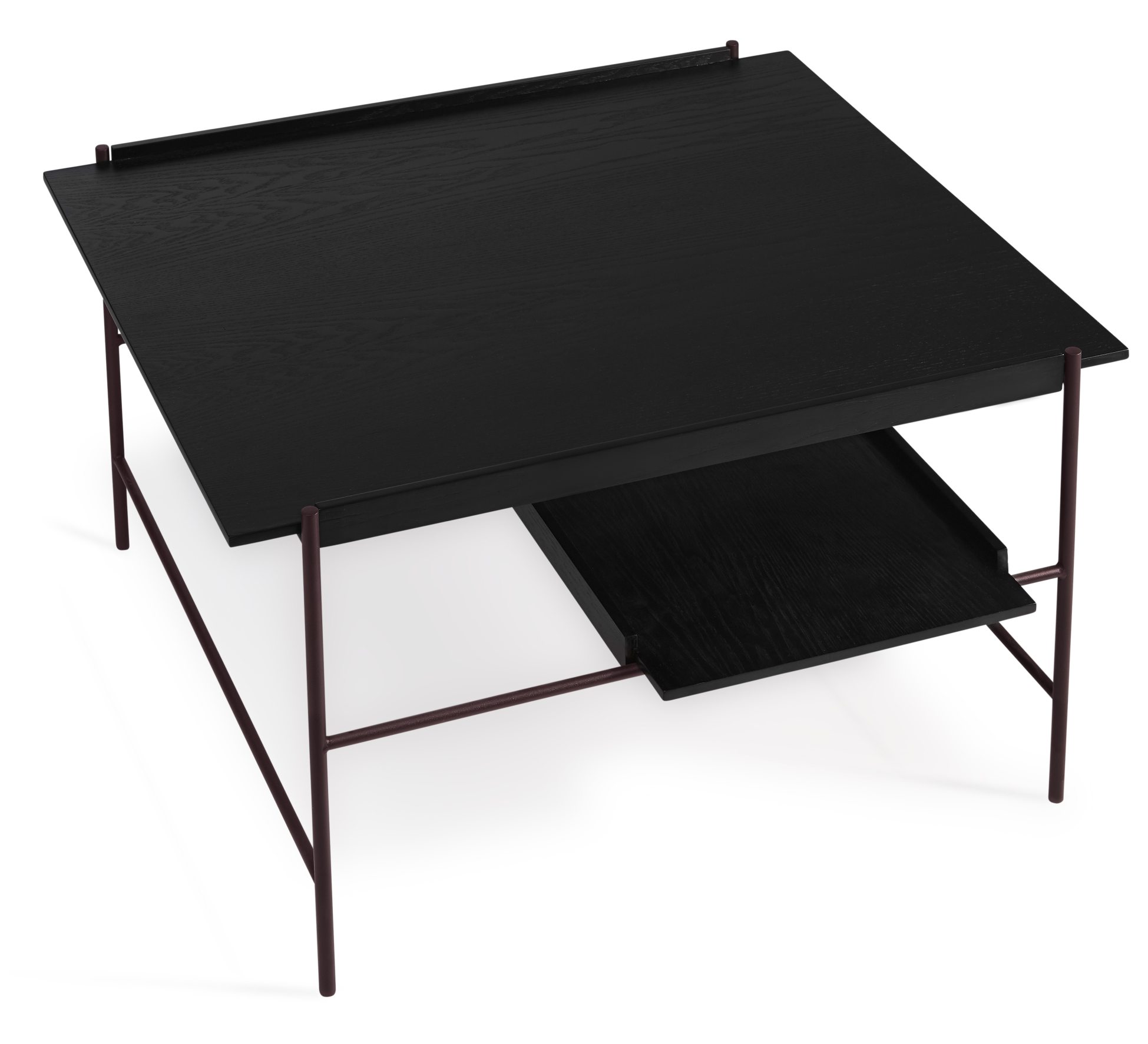 Schwarzer Kanso Couchtisch von Please Wait to be seated mit Ablage und filigranem Metallgestell.