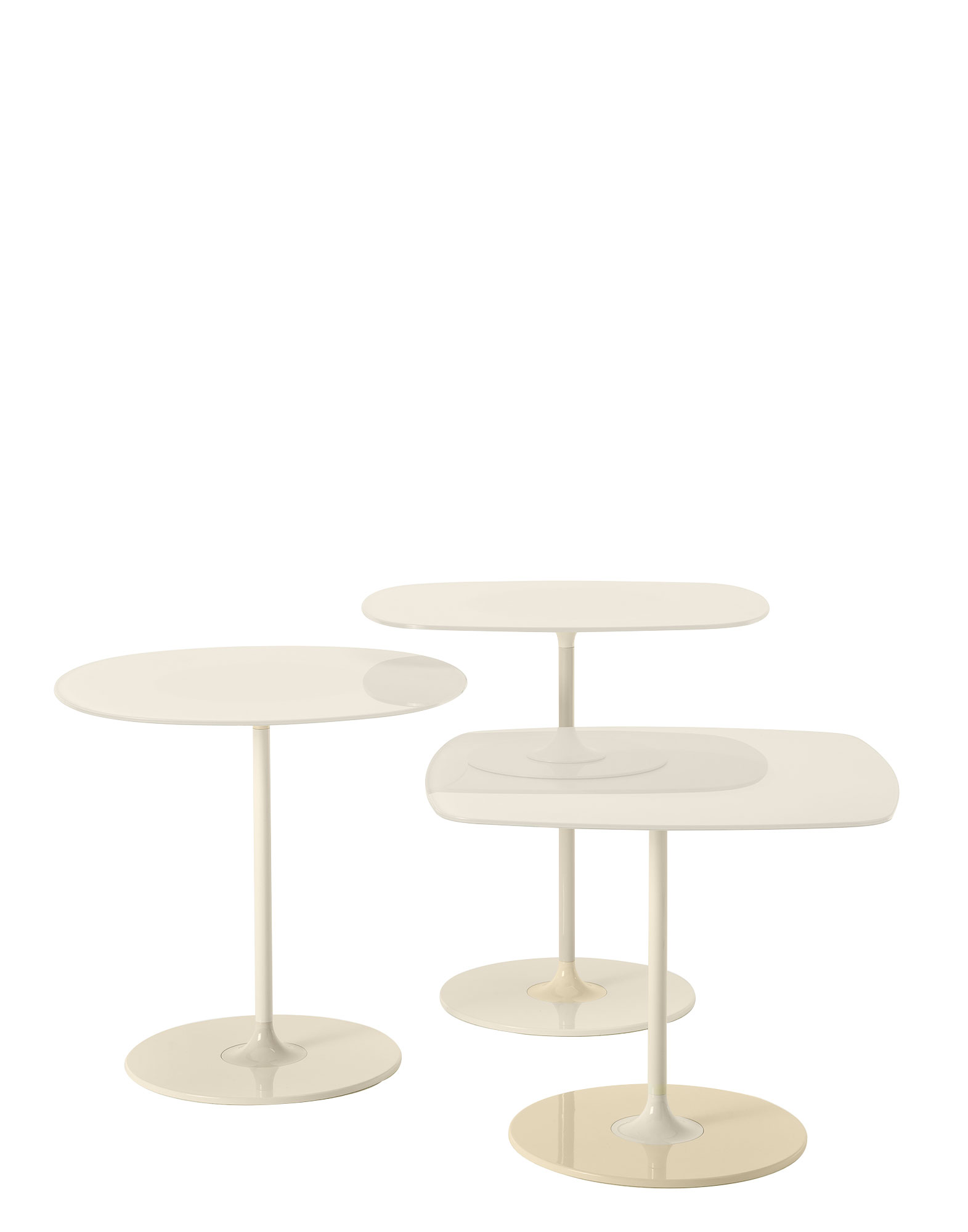 Kartell Thierry Beistelltische in Weiß, modernes Design für Wohnzimmer und Büro.