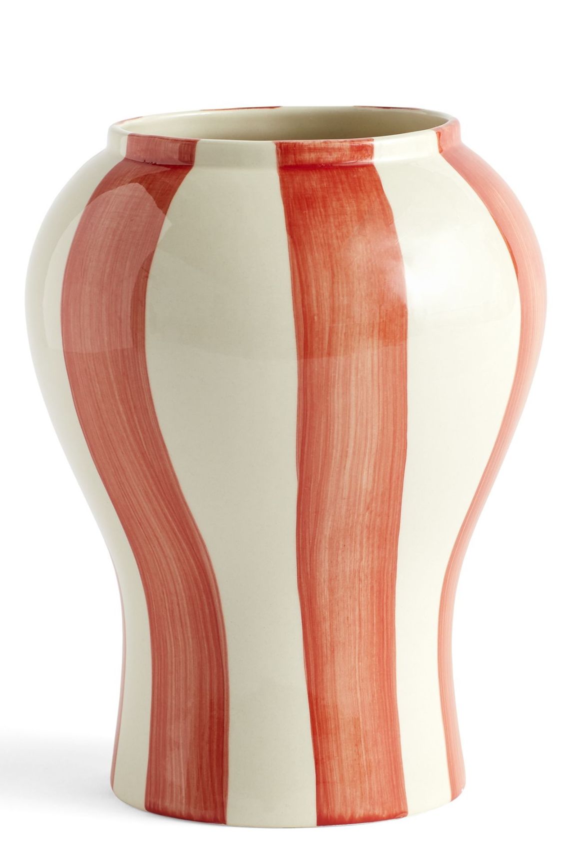 Rote Sobremesa Vase von Hay mit Streifenmuster, Keramik Blumenvase für Wohnzimmer Dekoration.