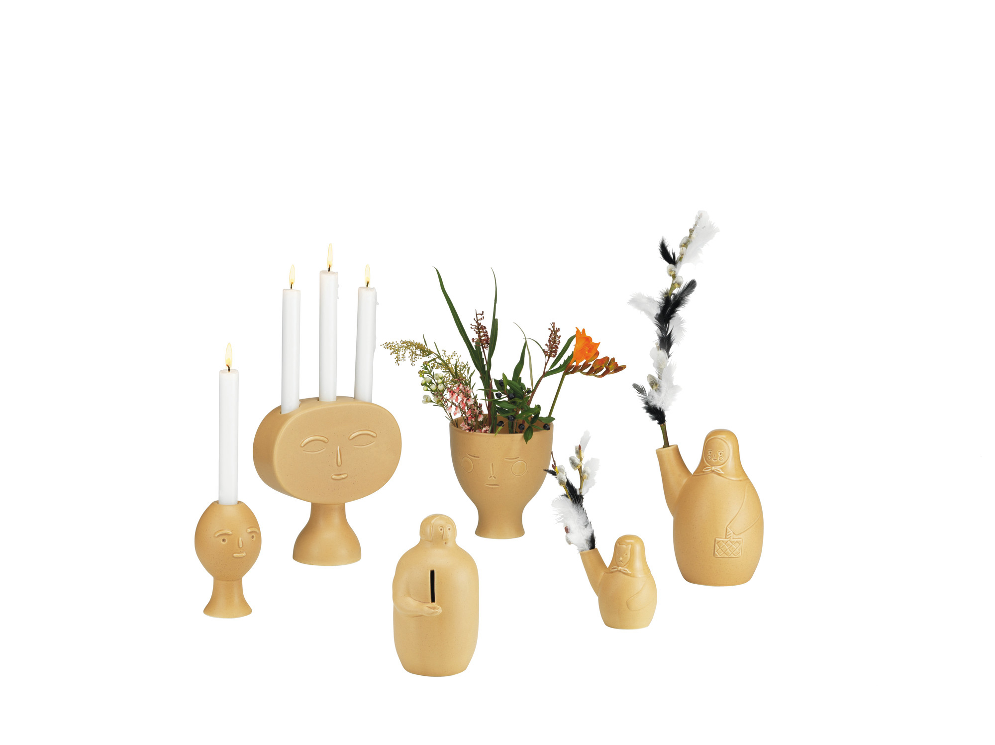 Artek Easter Dog Vase Kollektion: Keramikfiguren als Vasen und Kerzenhalter mit Gesichtszügen.