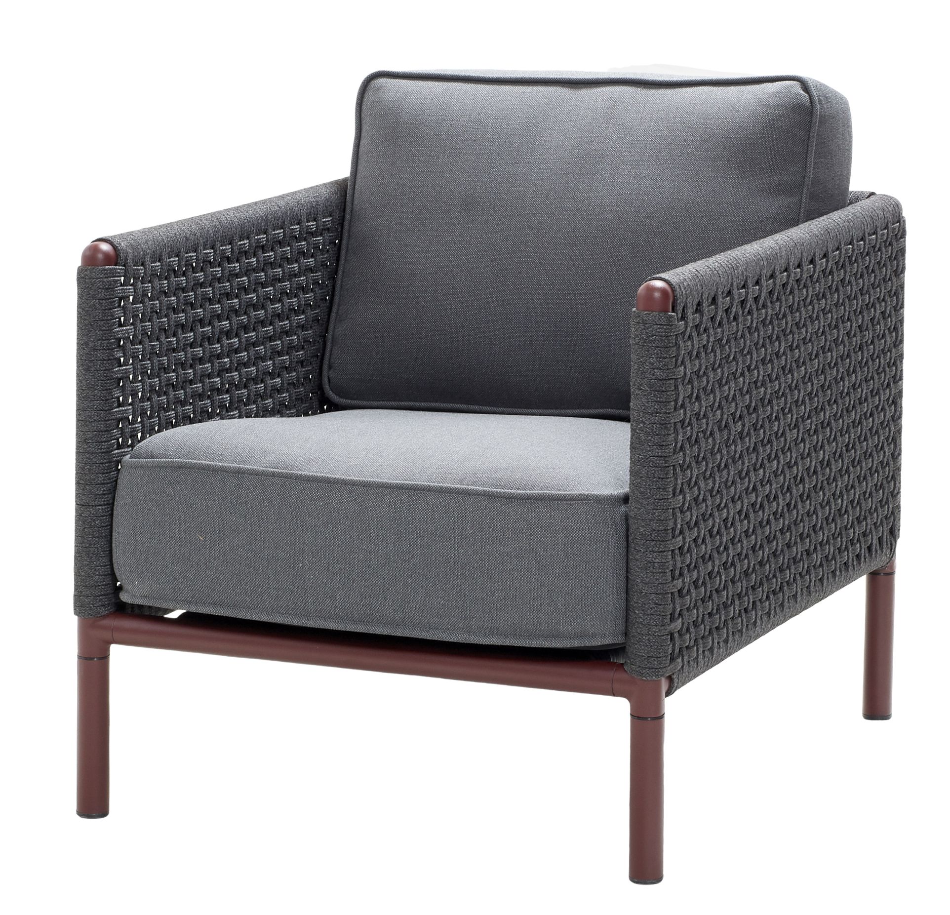 Encore Loungesessel mit Cane-Line AirTouch Kissen in Bordeaux, Outdoor-Sessel mit Flechtmuster.