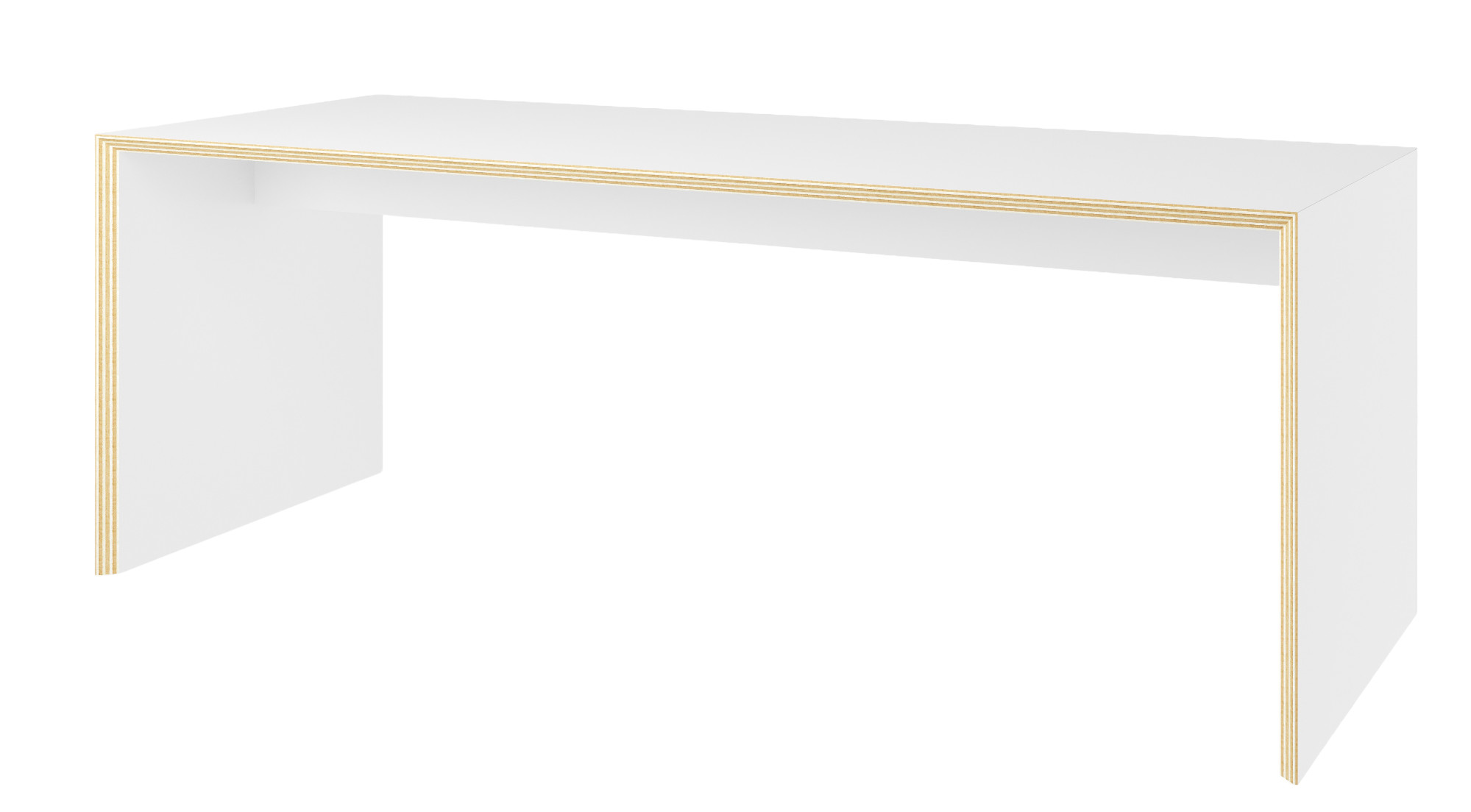 Weiße Bridge Sitzbank / Beistelltisch von Müller Möbelwerkstätten aus beschichtetem Birkenschichtholz. Modernes Möbeldesign für Wohnen und Büro.