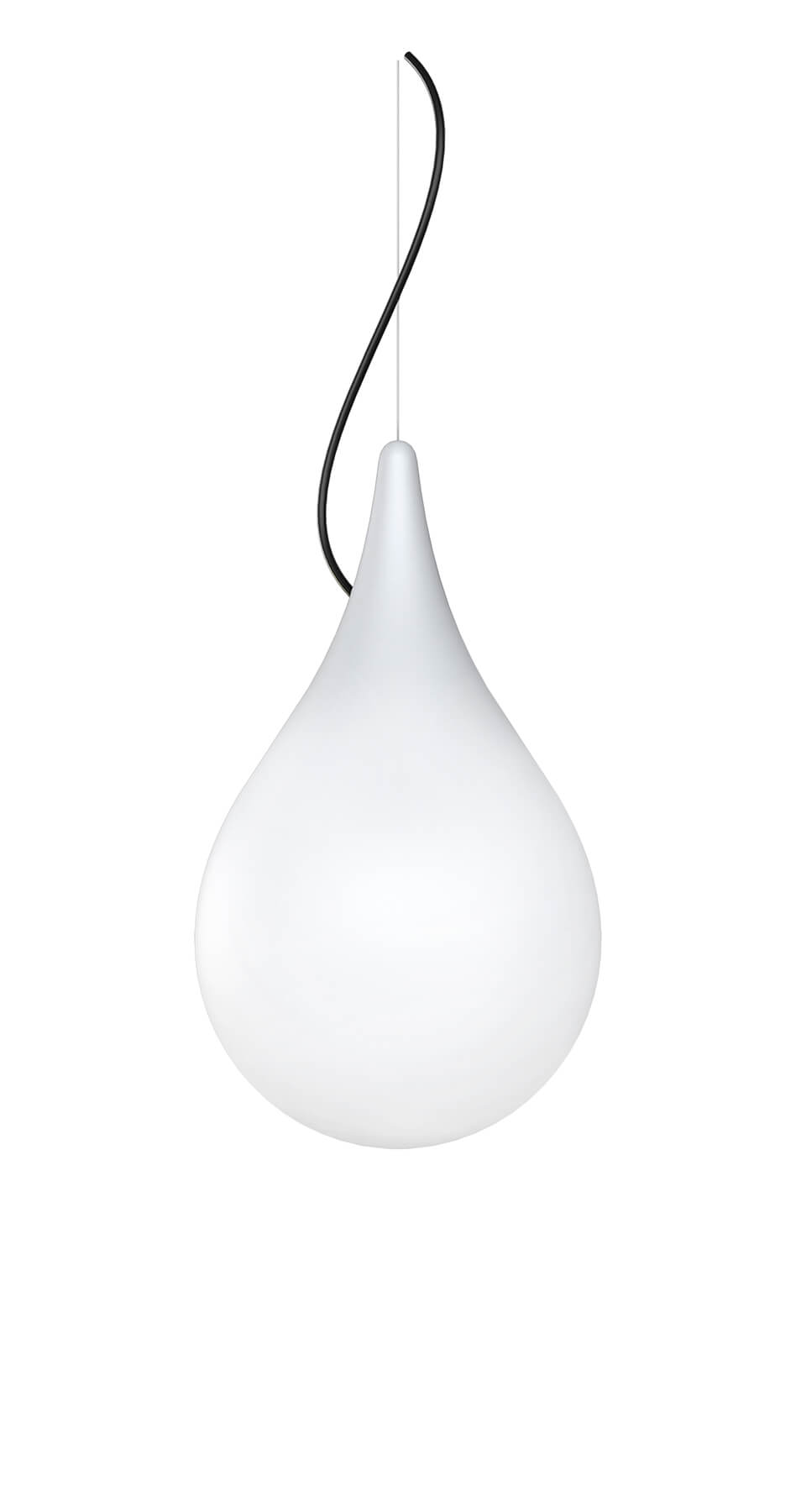 Weiße Liquid Light Pendelleuchte für den Außenbereich, tropfenförmiges Design mit schwarzem Kabel.