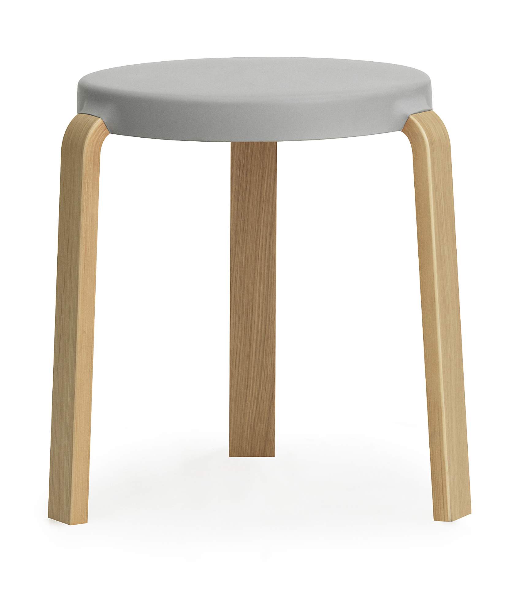 Tap Hocker von Normann Copenhagen, grauer Sitz und helle Holzbeine, modernes Möbeldesign.