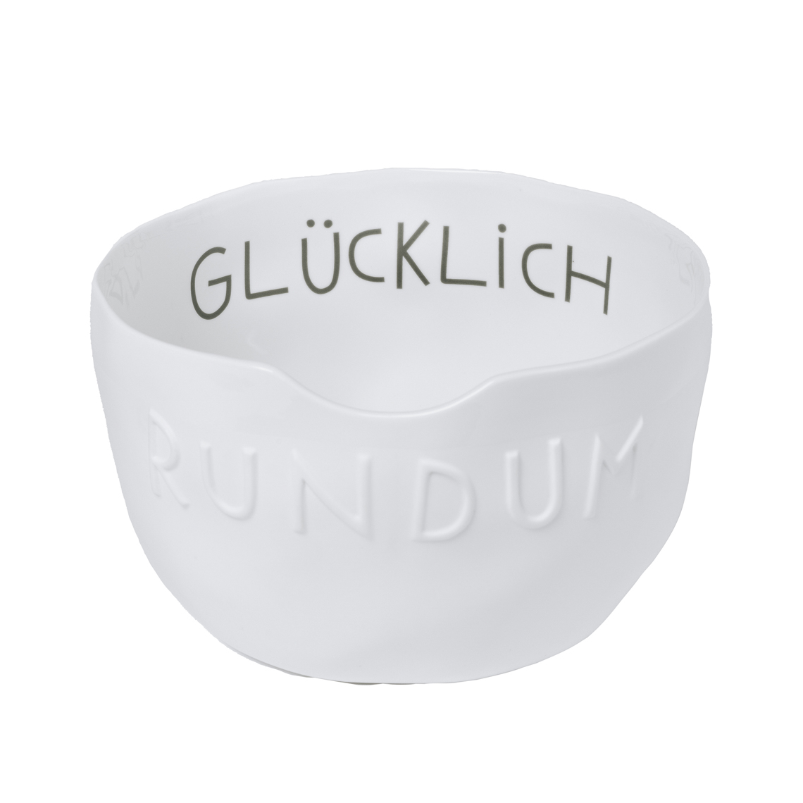 Weiße "Rundum Glücklich" Schale von Räder, ideal als Deko oder Servierschale.