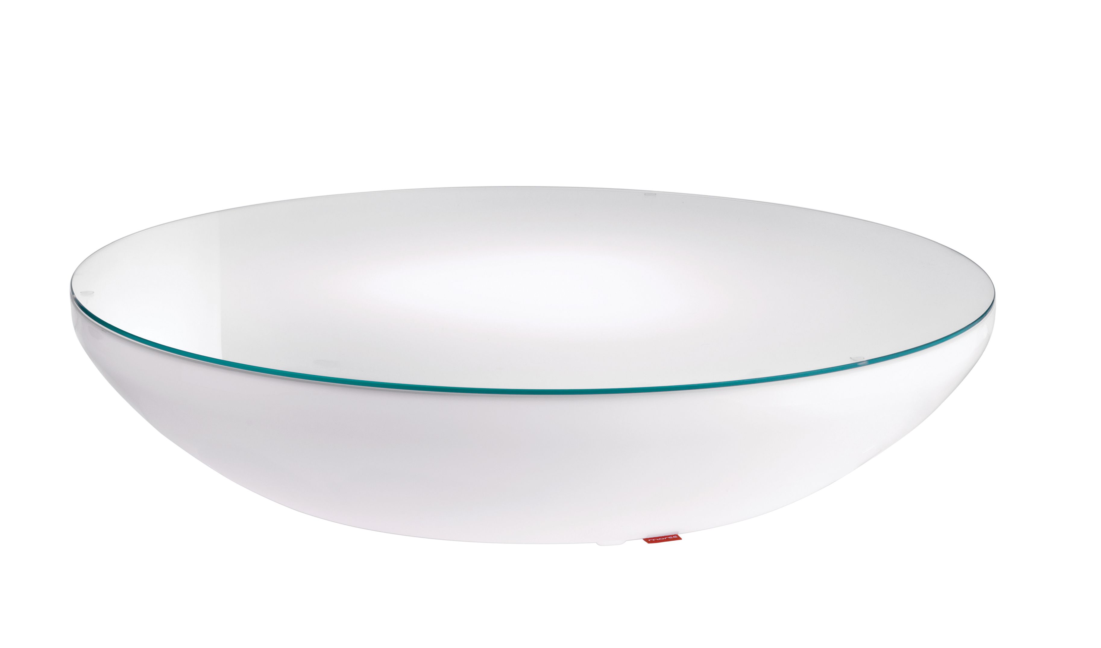 Weißer Moree Lounge Beistelltisch mit Glasplatte, ideal für Outdoor-Bereiche und stimmungsvolle RGB-Beleuchtung.