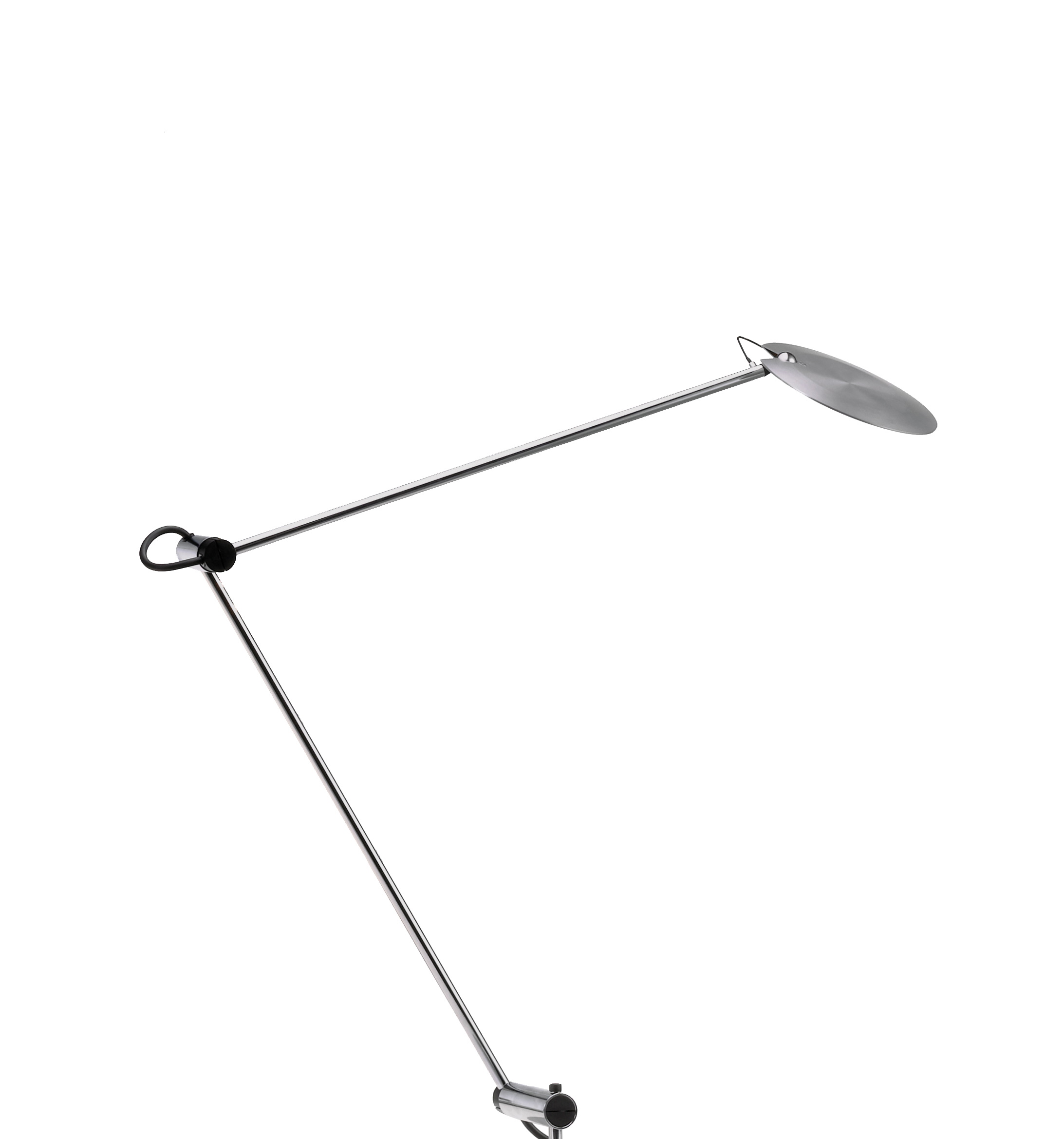 Chromfarbene Pina LED Tischleuchte, passend für USM Haller, mit verstellbarem Arm und Lampenschirm.