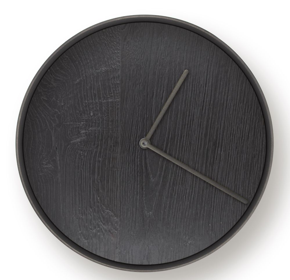 MJ01 Wanduhr Klein Janua Rohstahl - Eiche schwarz lackiert