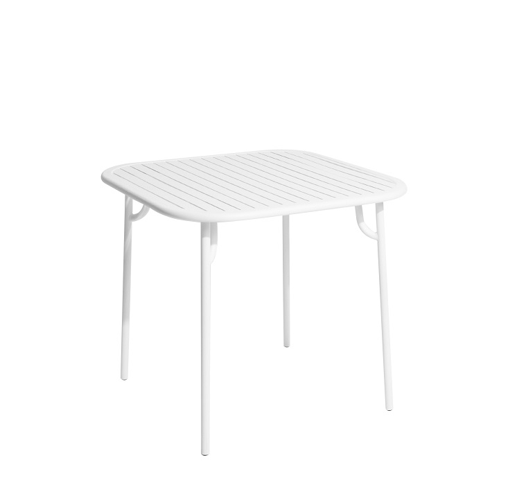 Weißer Petite Friture Week-End Square Table Tisch, quadratisch, mit gerippter Tischplatte und schlanken Beinen.