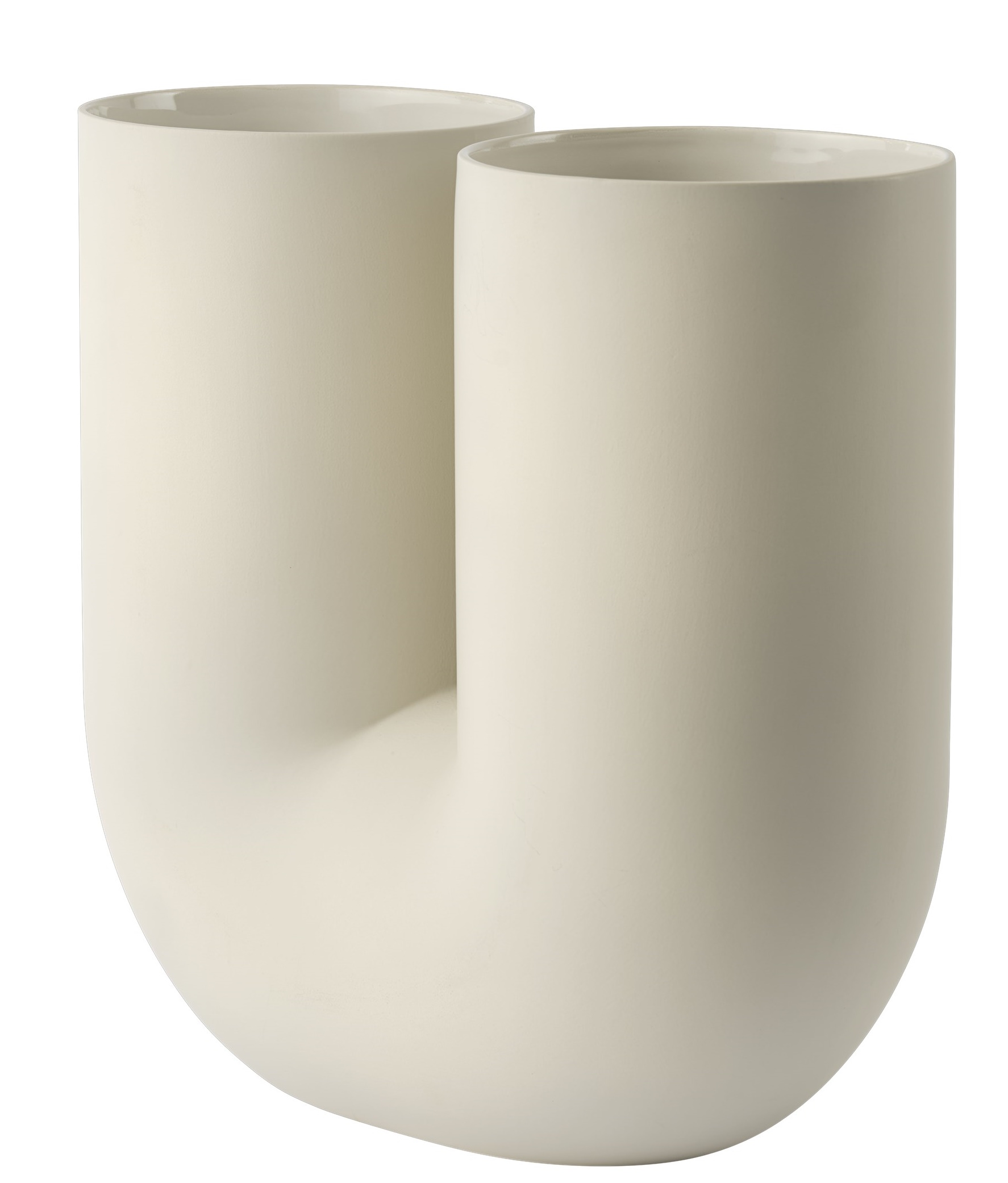 Kink Vase von Muuto in Sand: Keramikvase mit zwei Öffnungen, moderne Wohnaccessoires und Dekoration.
