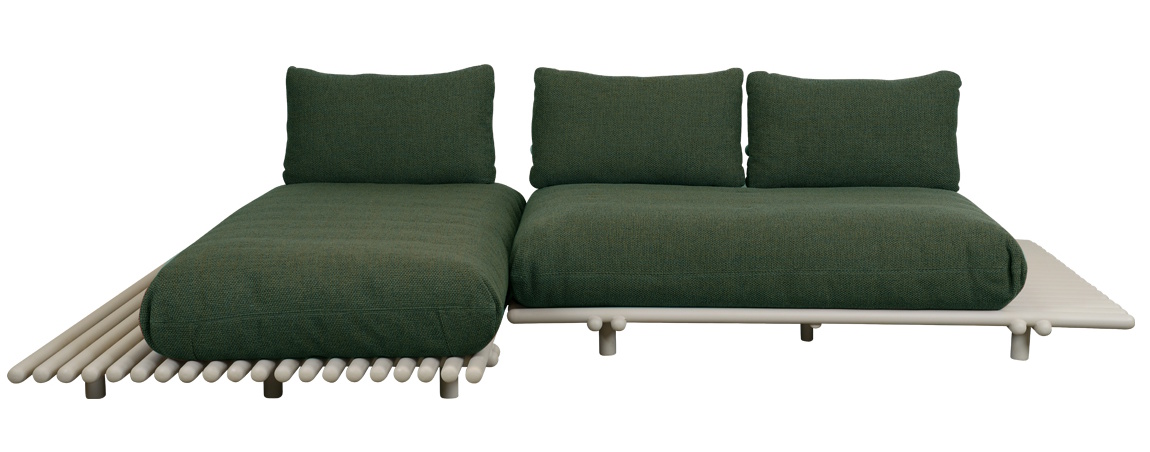 Sticks Platform Sofa mit Chaiselongue Outdoor Cane-Line Gestell Aluminium / Kissen dark green