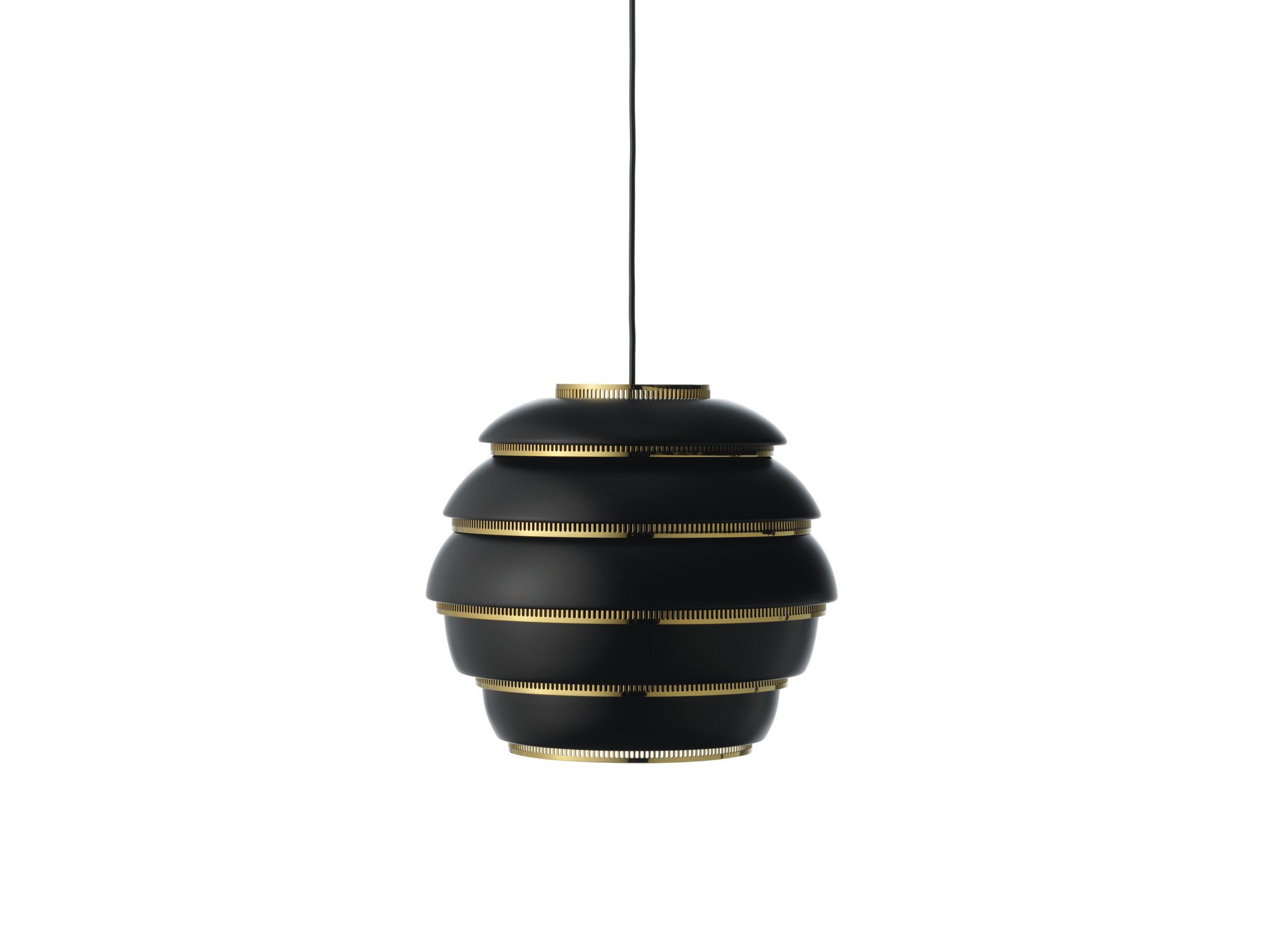 Schwarze A331 Beehive Hängeleuchte von Artek mit goldenen Akzenten, moderne Pendelleuchte für stilvolle Innenräume.